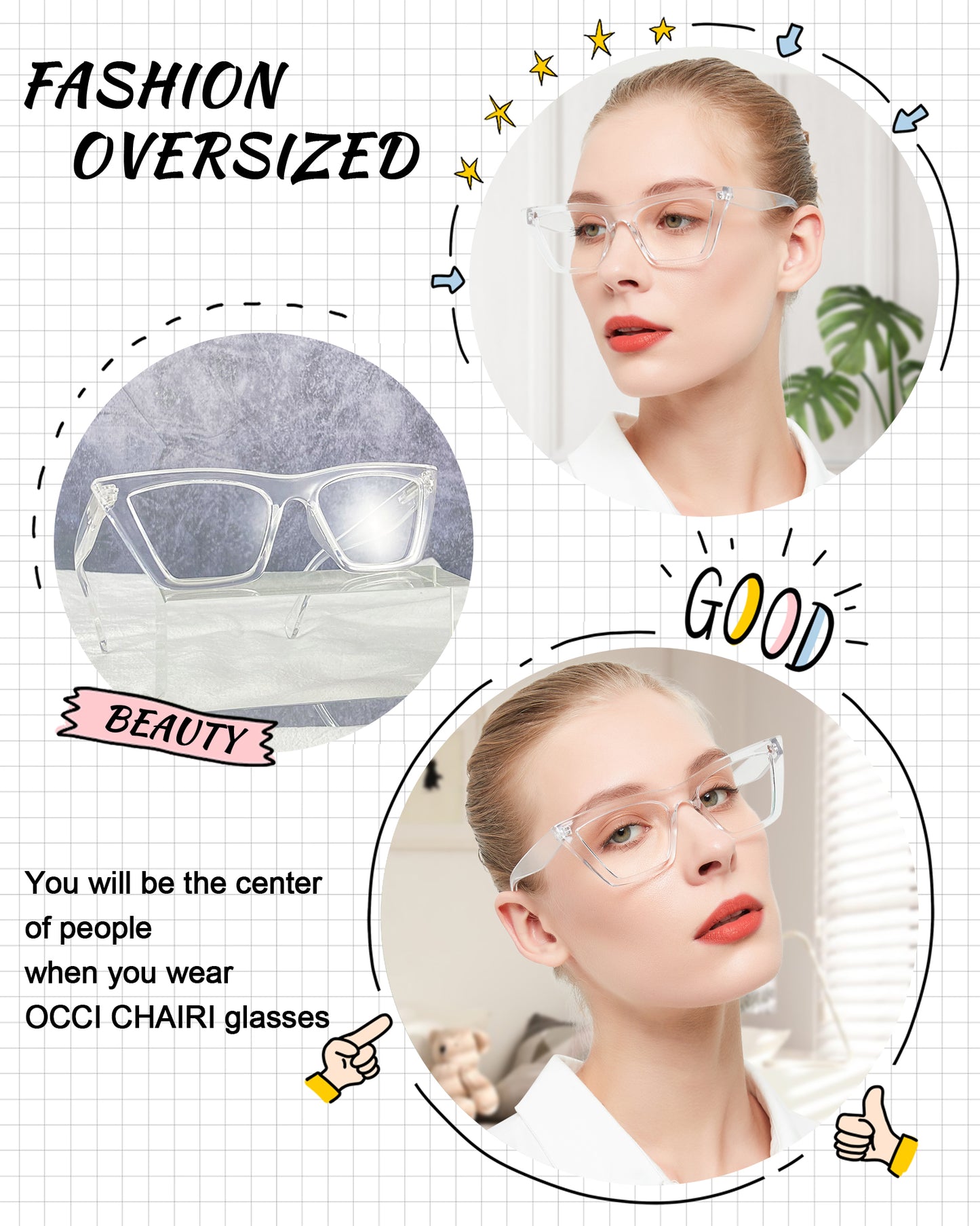 OCCI CHIARI Reading Glasses for Women Cat Eye Fashion Reader