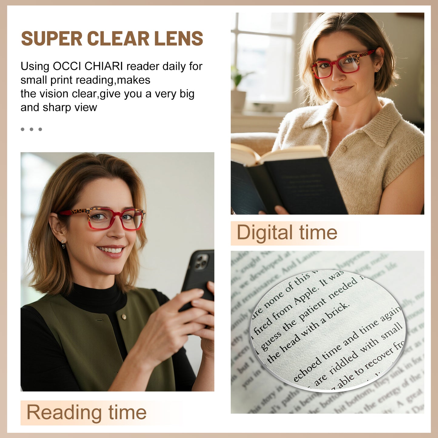 OCCI CHIARI Fashion Reading Glasses For Women Rectangle Reader OC5018