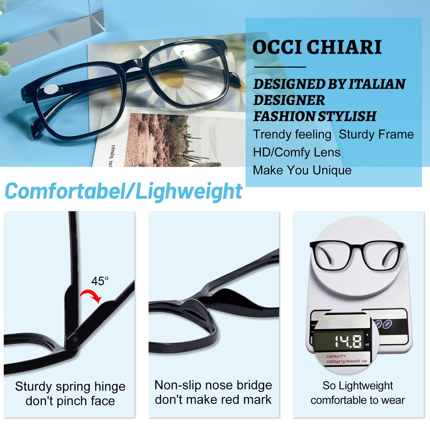 OCCI CHIARI XL Reading Glasses Men Large head Comfortable Readers OC5209