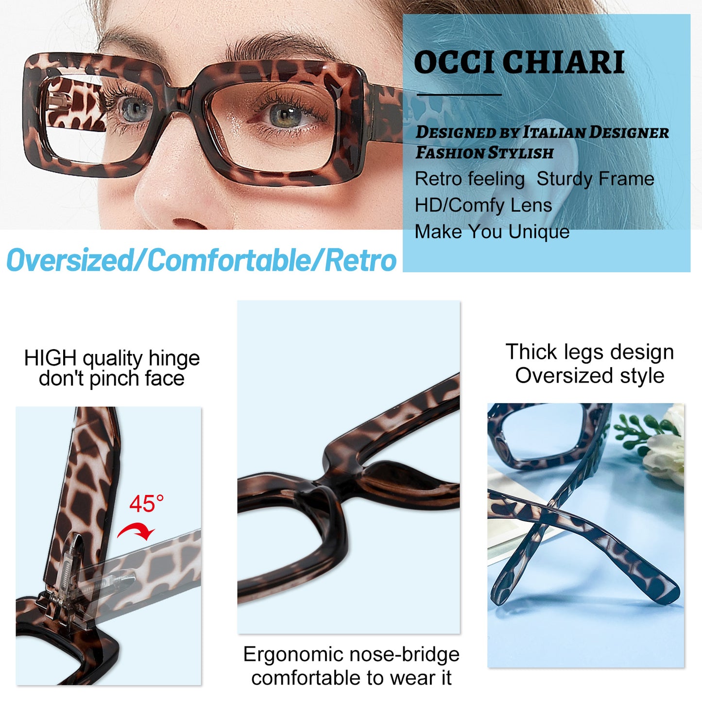 OCCI CHIARI Fashion Reading Glasses for Women Large Readers Heavy Duty Eyeglasses