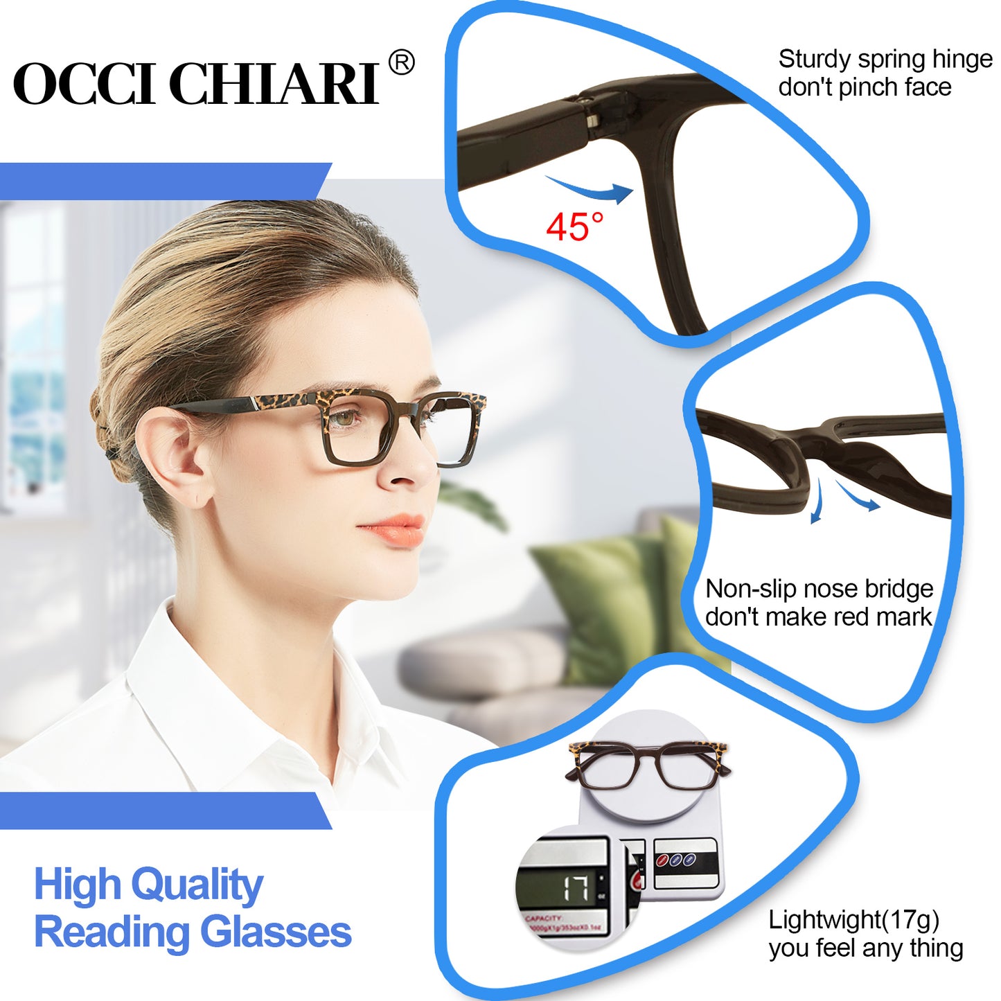 OCCI CHIARI Fashion Reading Glasses For Women Rectangle Reader