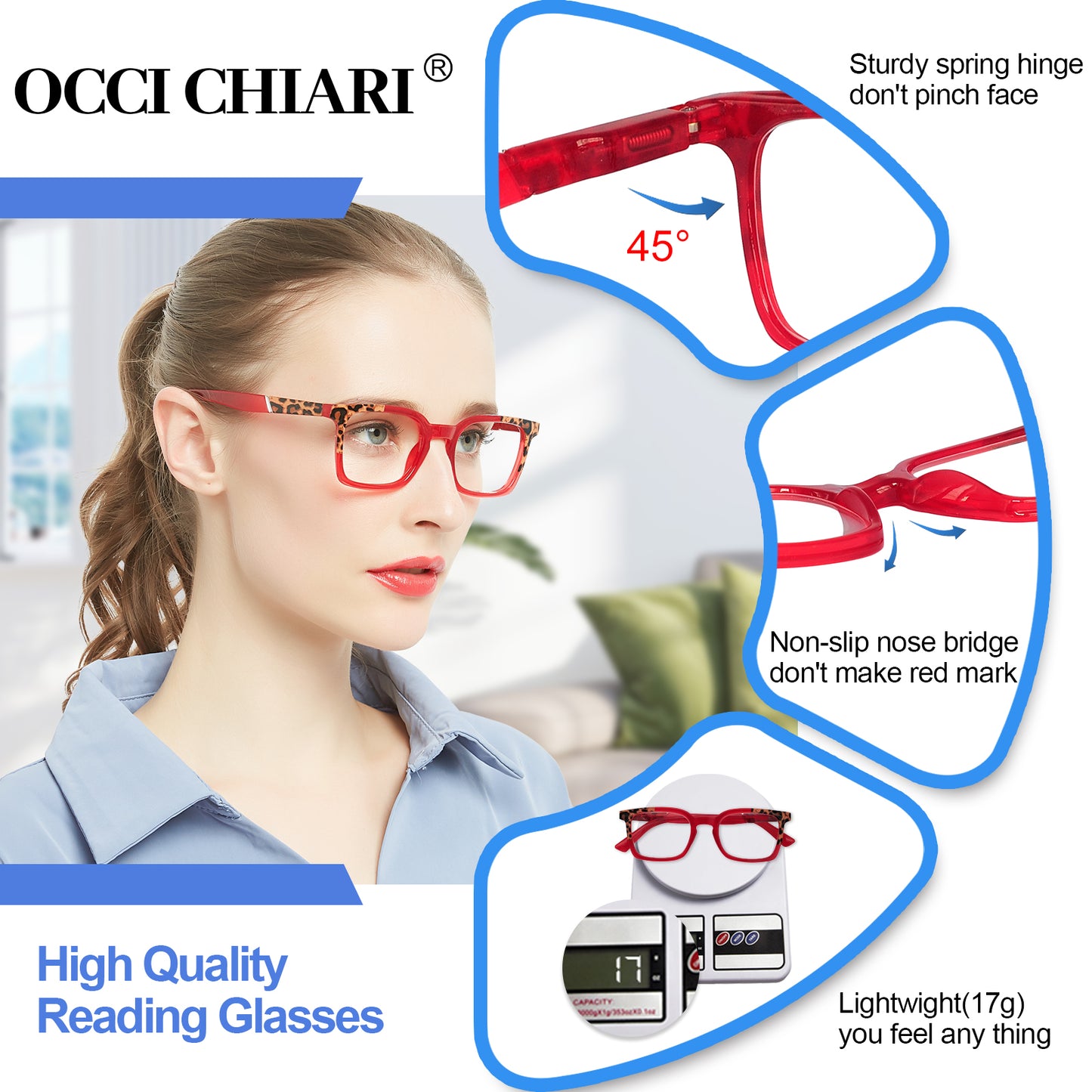 OCCI CHIARI Fashion Reading Glasses For Women Rectangle Reader