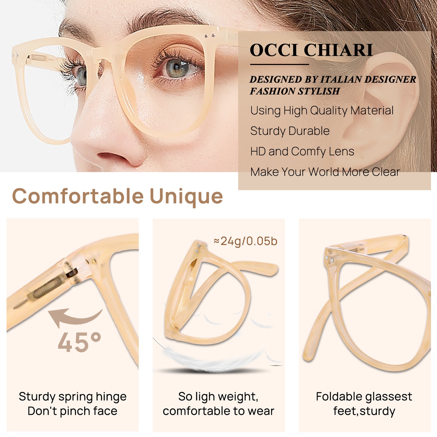 OCCI CHIARI Folding Reading Glasses for Women Wide Frame Readers