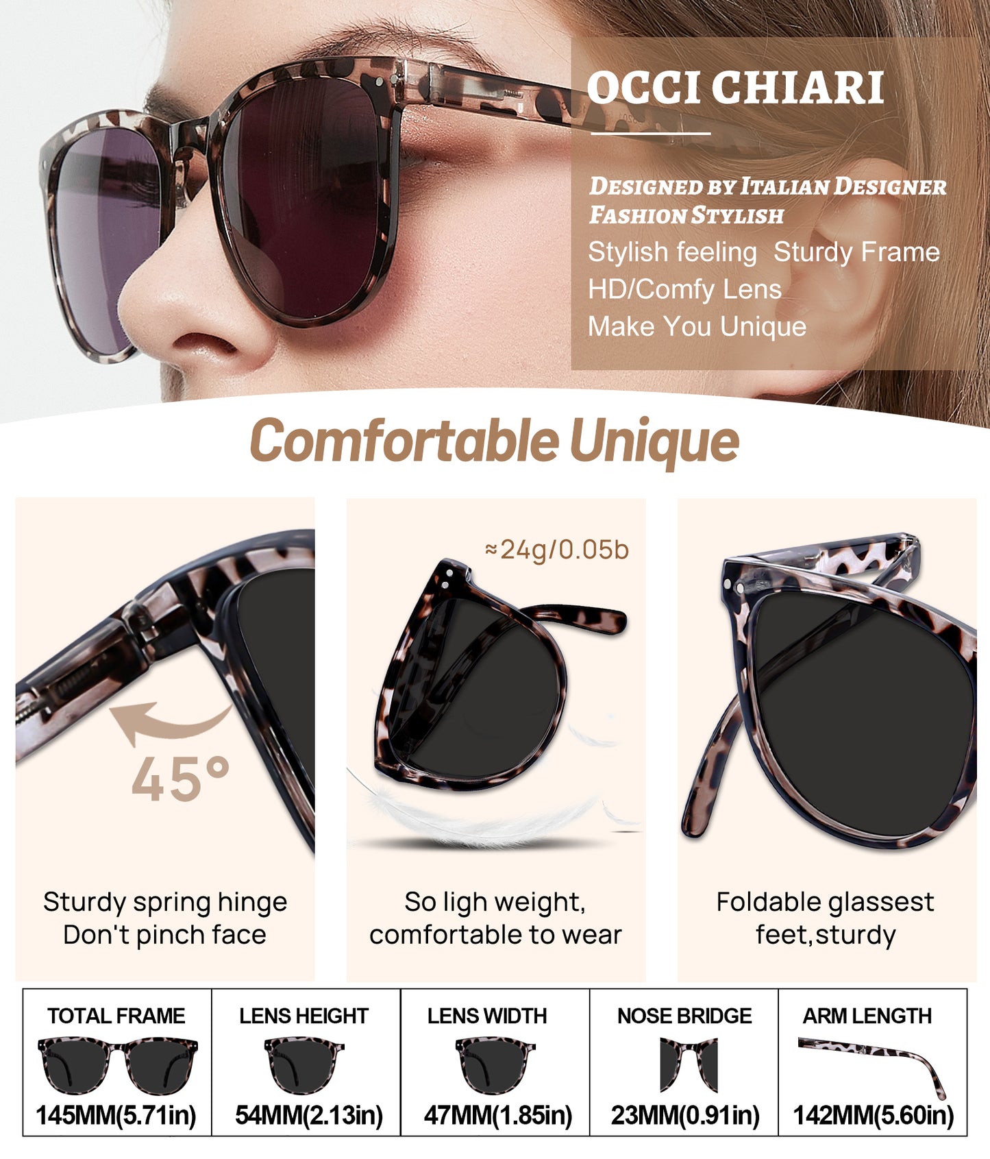 OCCI CHIARI Reading Sunglasses For Women Big Frame Foldable Reader