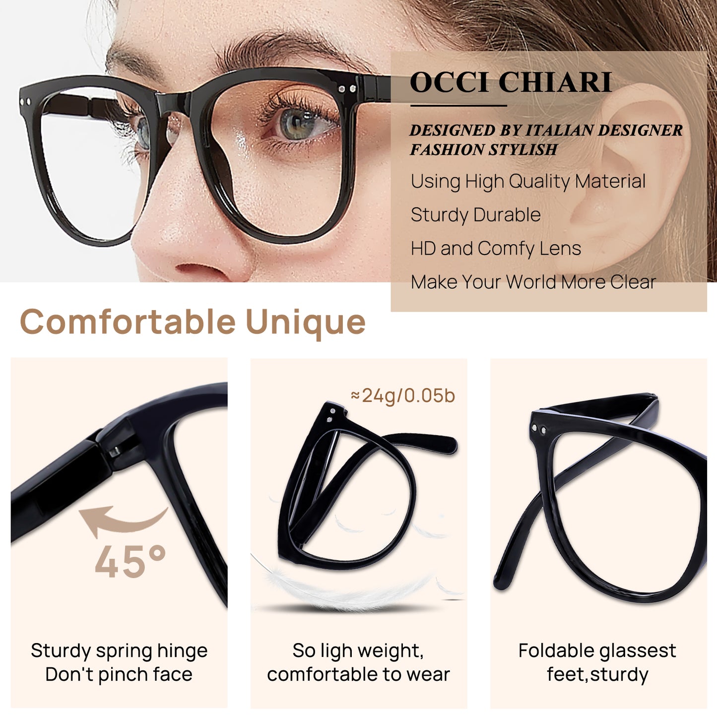 OCCI CHIARI Folding Reading Glasses for Women Wide Frame Readers