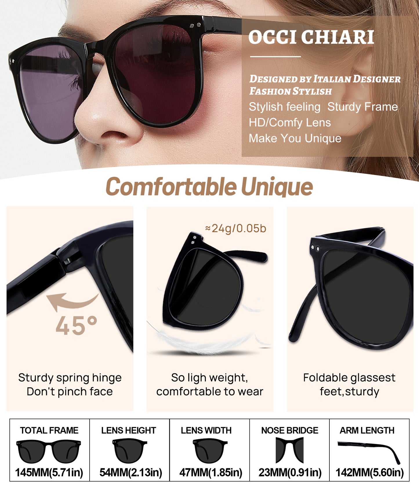 OCCI CHIARI Reading Sunglasses For Women Big Frame Foldable Reader