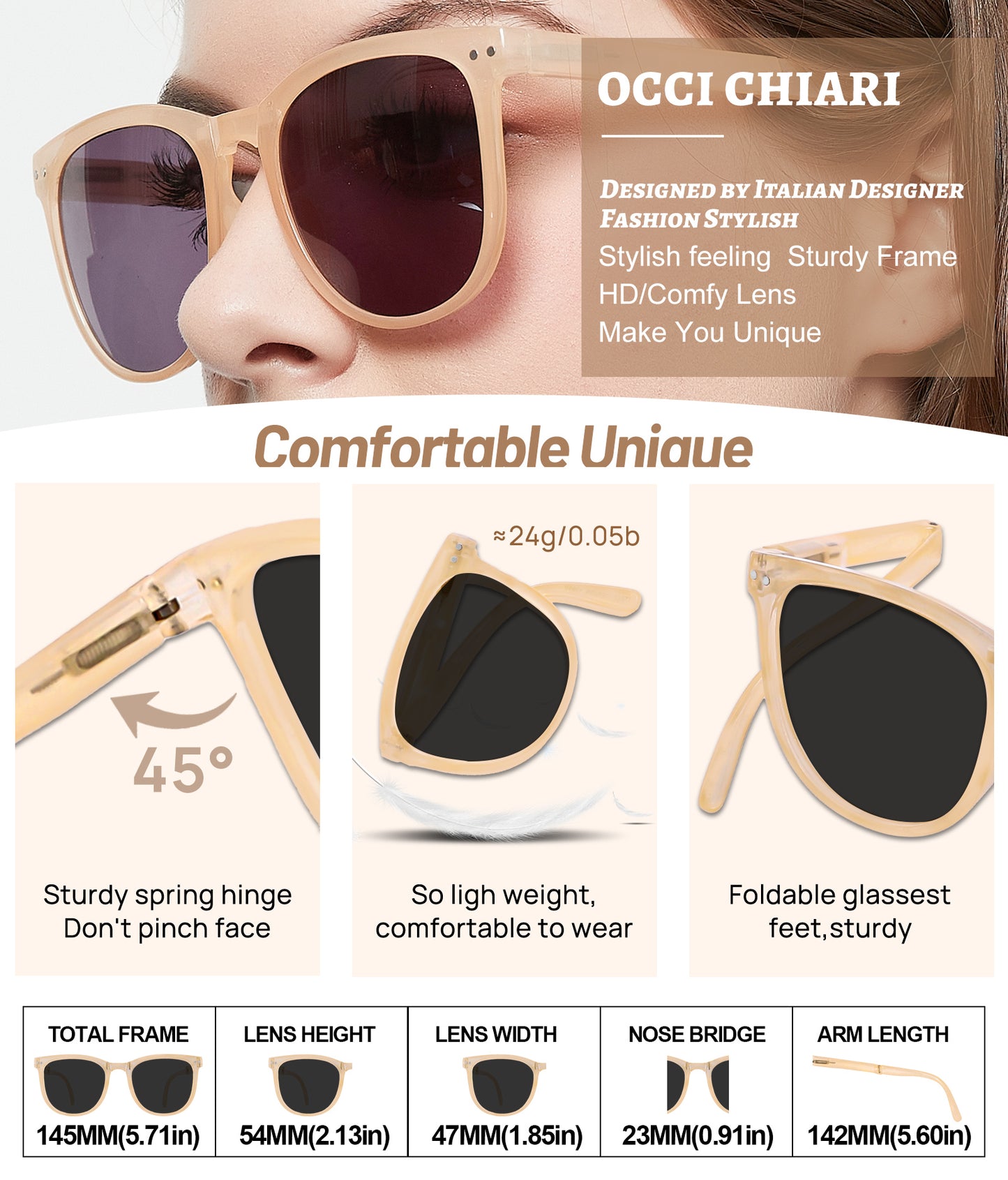 OCCI CHIARI Reading Sunglasses For Women Big Frame Foldable Reader