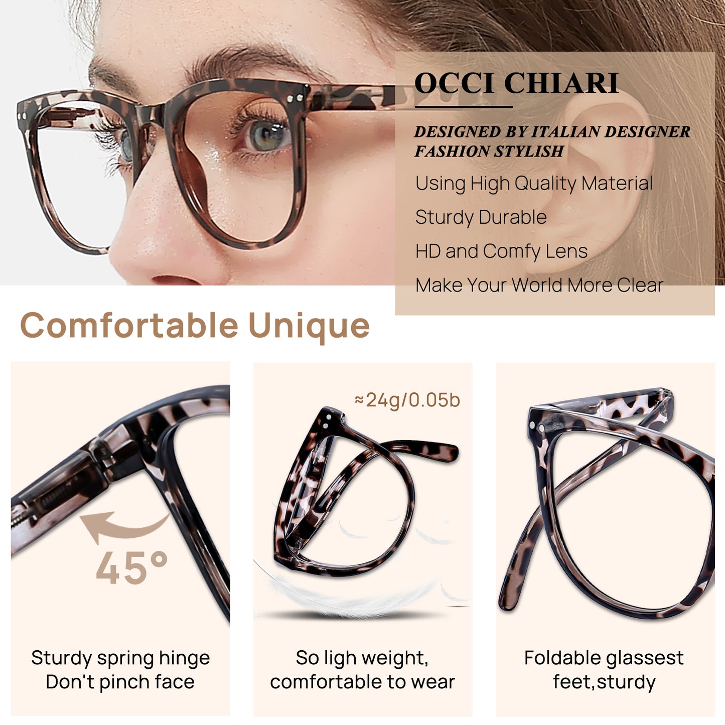 OCCI CHIARI Folding Reading Glasses for Women Wide Frame Readers