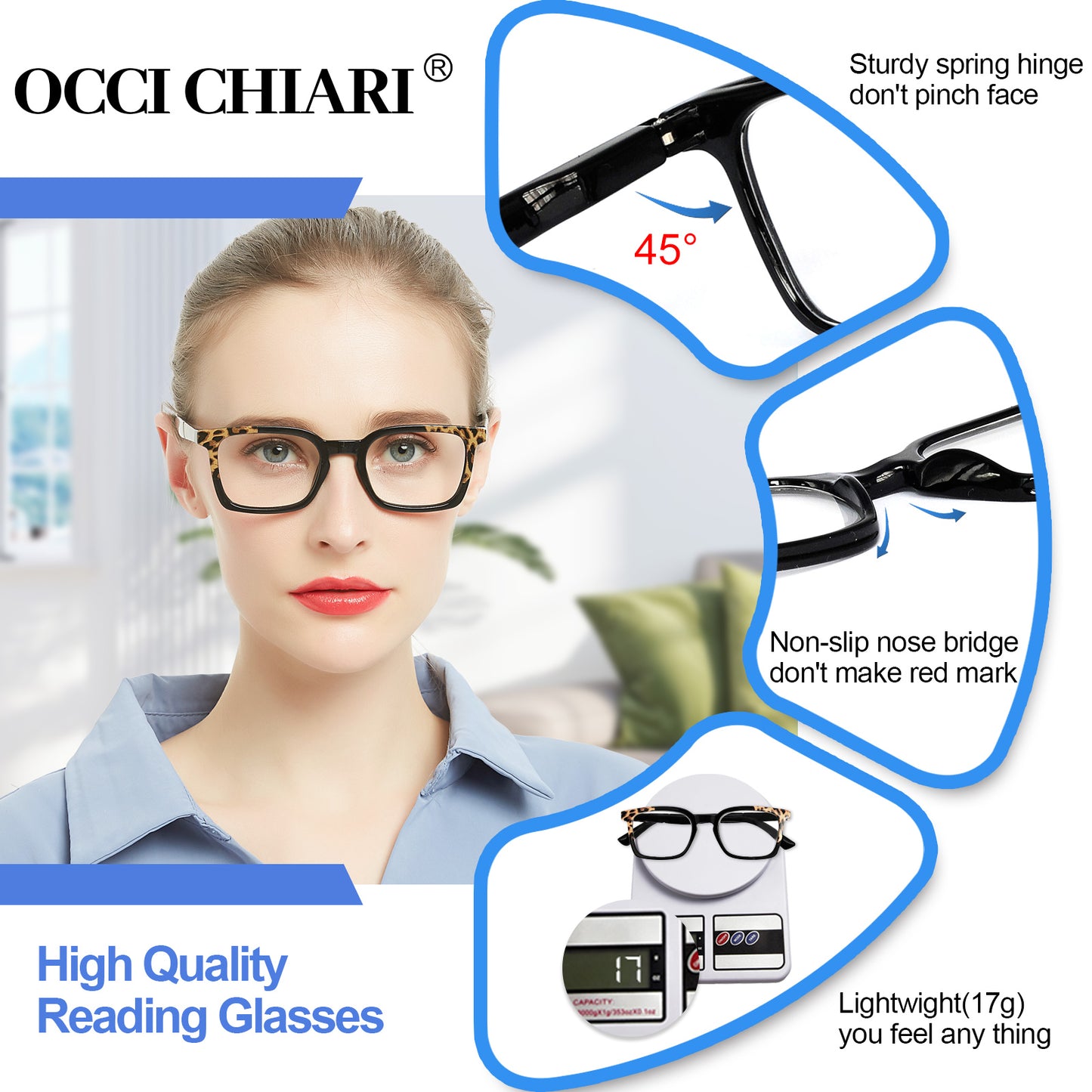 OCCI CHIARI Fashion Reading Glasses For Women Rectangle Reader