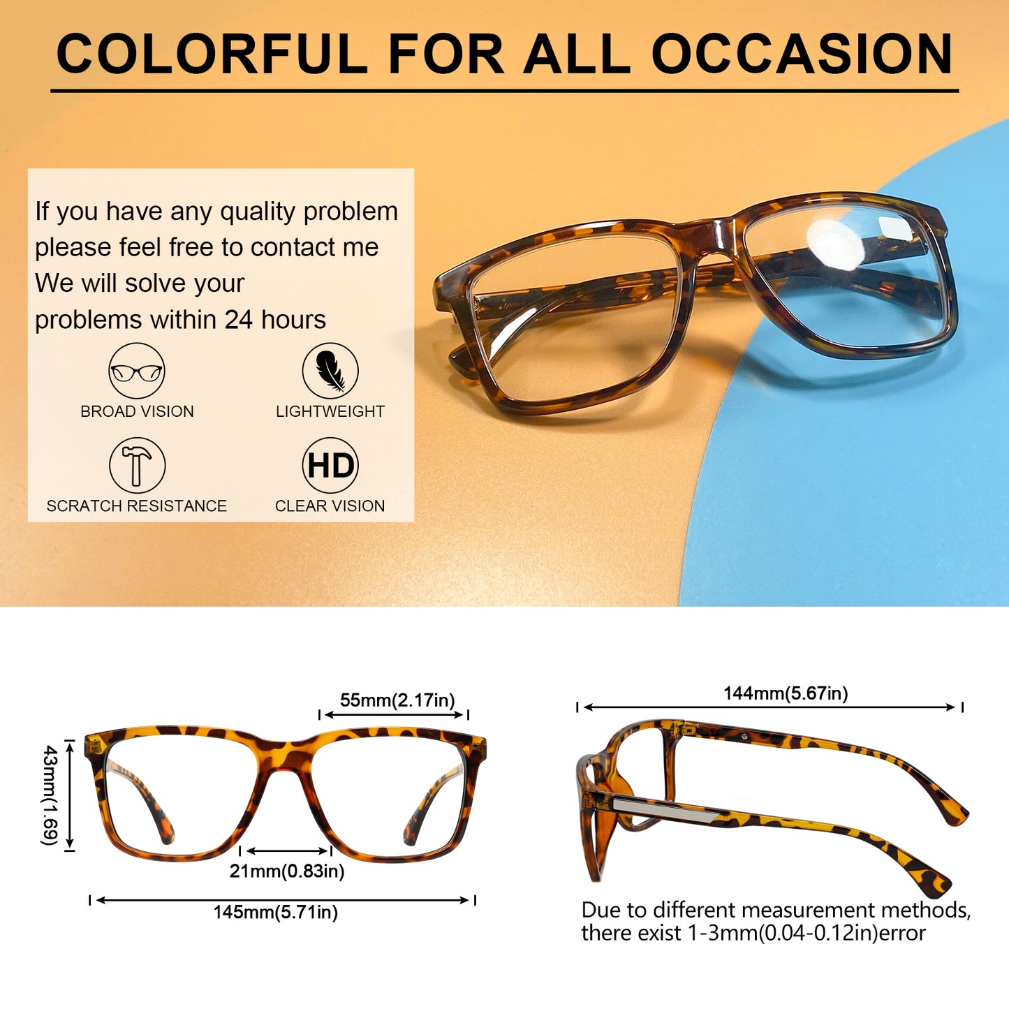 OCCI CHIARI Wide Reading Glasses Men Large Head Ultralight Readers OC1109