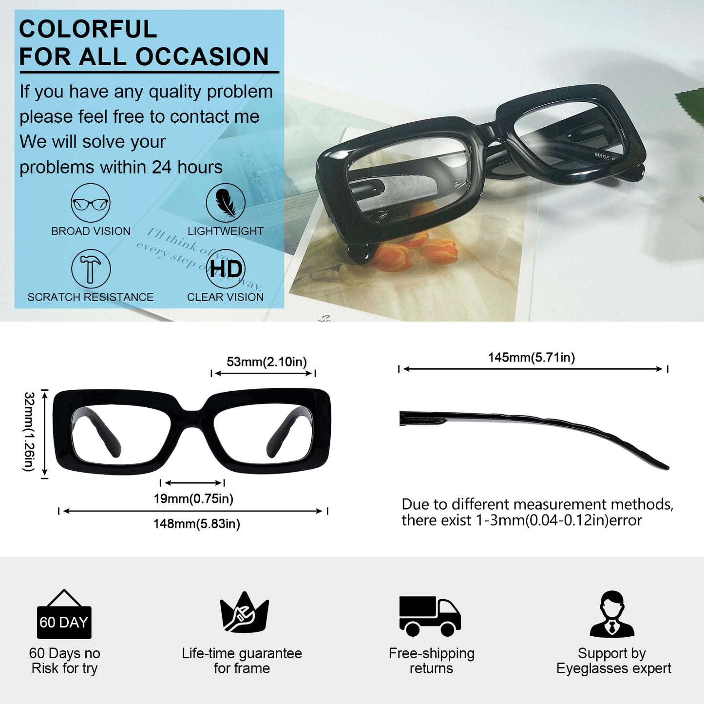 OCCI CHIARI Fashion Reading Glasses for Women Large Readers Heavy Duty Eyeglasses