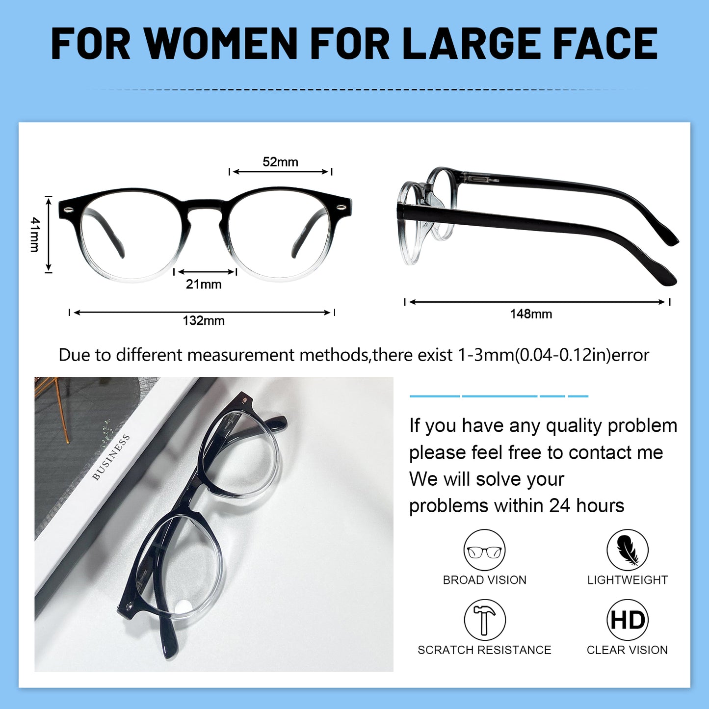 OCCI CHIARI Ladies Reading Glasses for Round Women 1.0+ Spring hinge Comfort Readers(1.0 1.25 1.5 1.75 2.0 2.25 2.5 2.75 3.0 3.5 4.0 5.0 6.0)