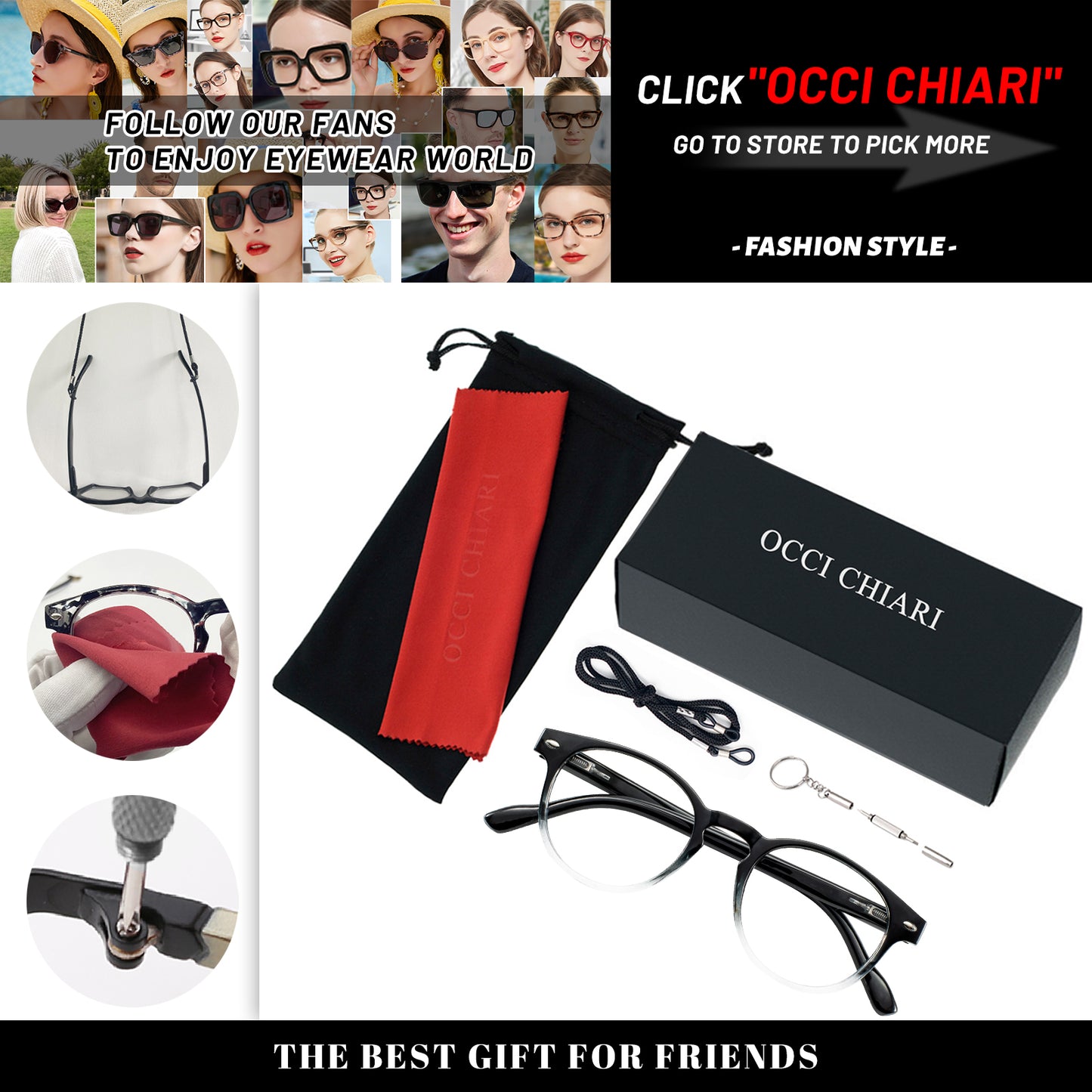 OCCI CHIARI Ladies Reading Glasses for Round Women 1.0+ Spring hinge Comfort Readers(1.0 1.25 1.5 1.75 2.0 2.25 2.5 2.75 3.0 3.5 4.0 5.0 6.0)