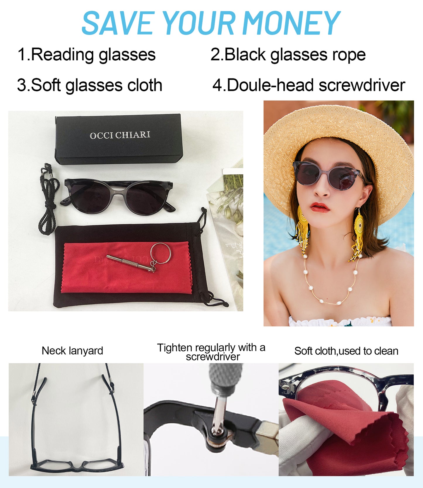 Reading Sunglasses Women UV Protection Outdoor Reader Glasses OC5017S