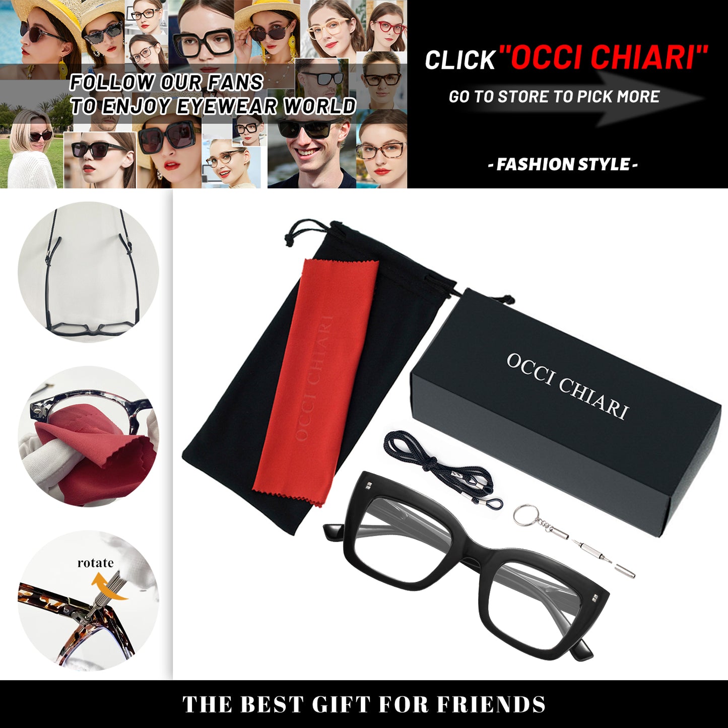 OCCI CHIARI Women Oversized Square-Cateye Reading Glasses Trendy Thick Readers Comfort Eyeglasses