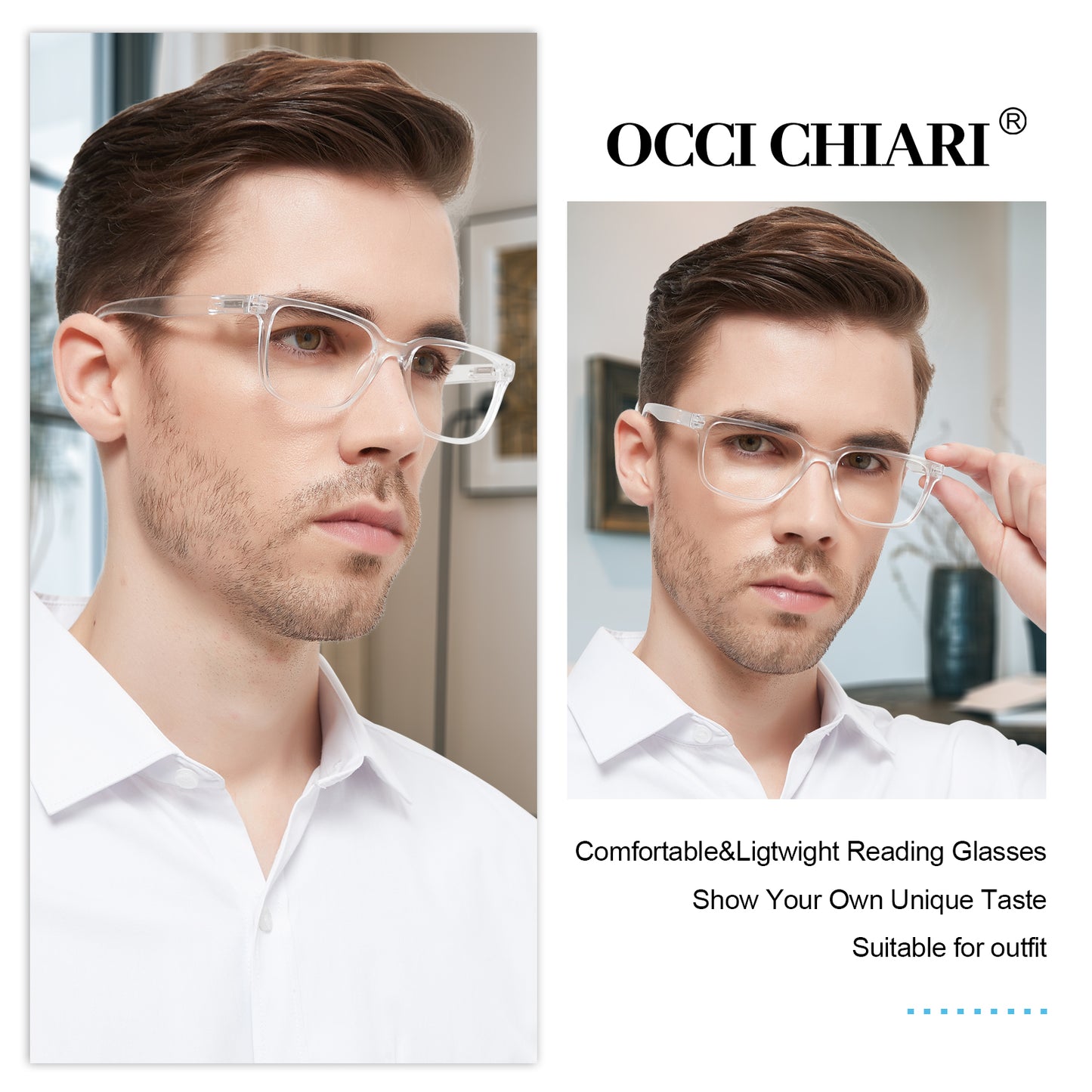 OCCI CHIARI Mens Reading Glasses Awesome Comfort Readers Ultralight Full Frame OC5213