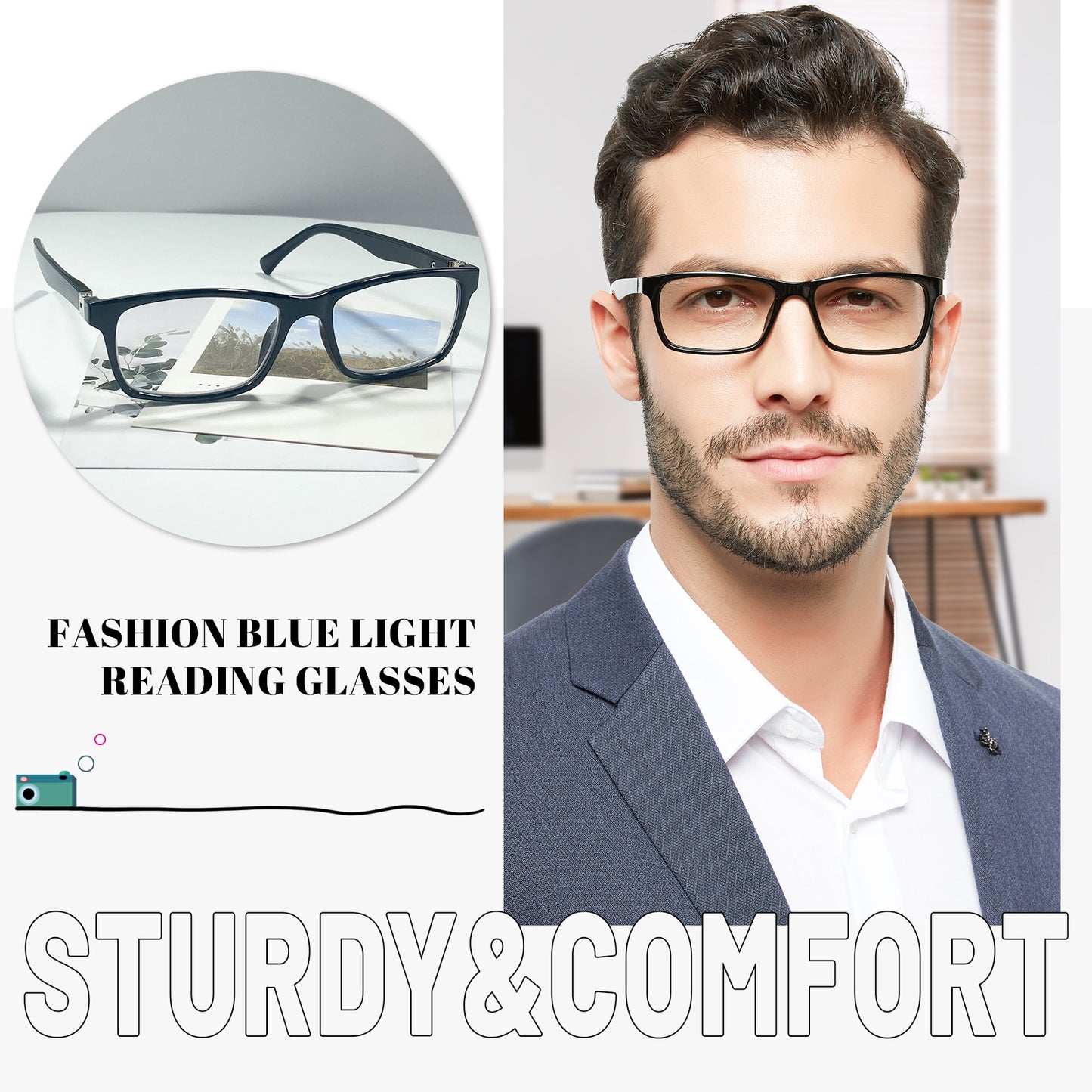 OCCI CHIARI Blue Light Reading Glasses Men Anti Glare Computer Readers for Big Head