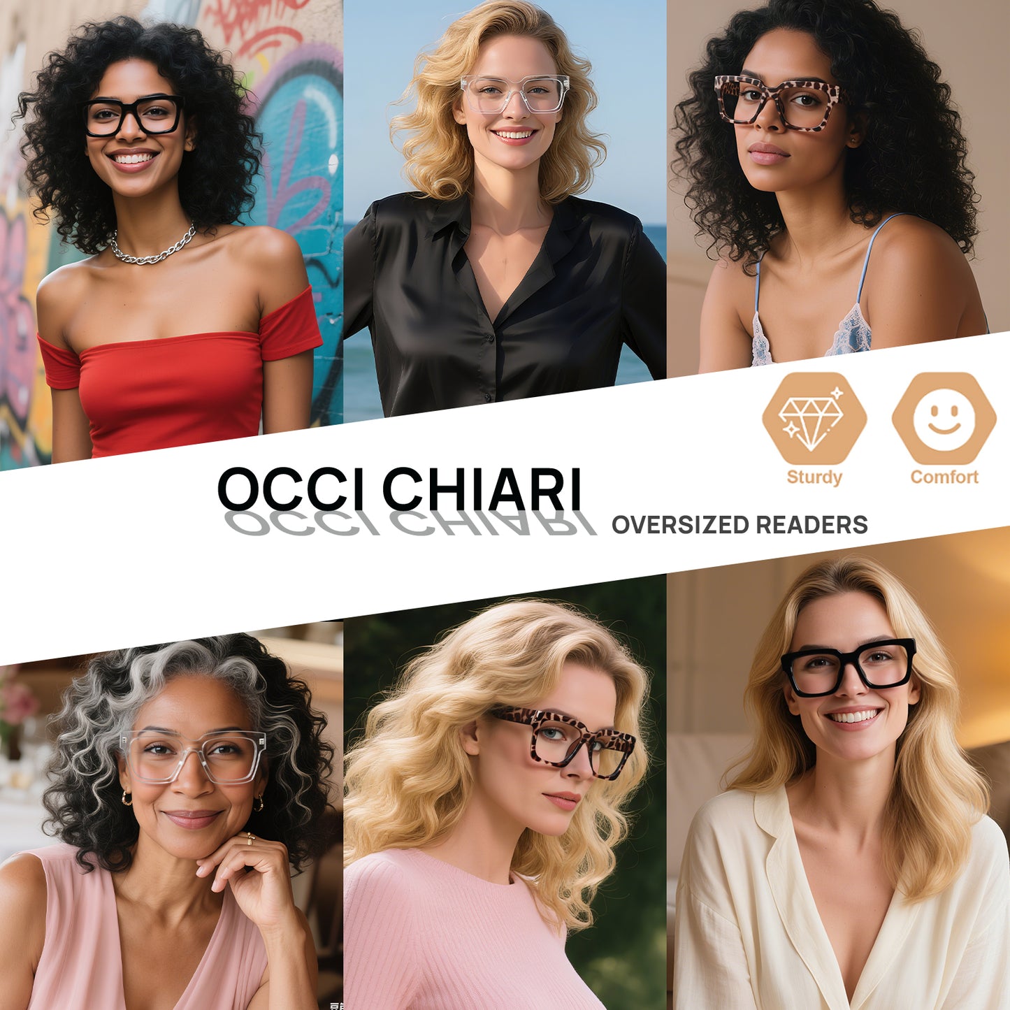 OCCI CHIARI Large Frame Reading Glasses for Women Retro Square Readers OC5078