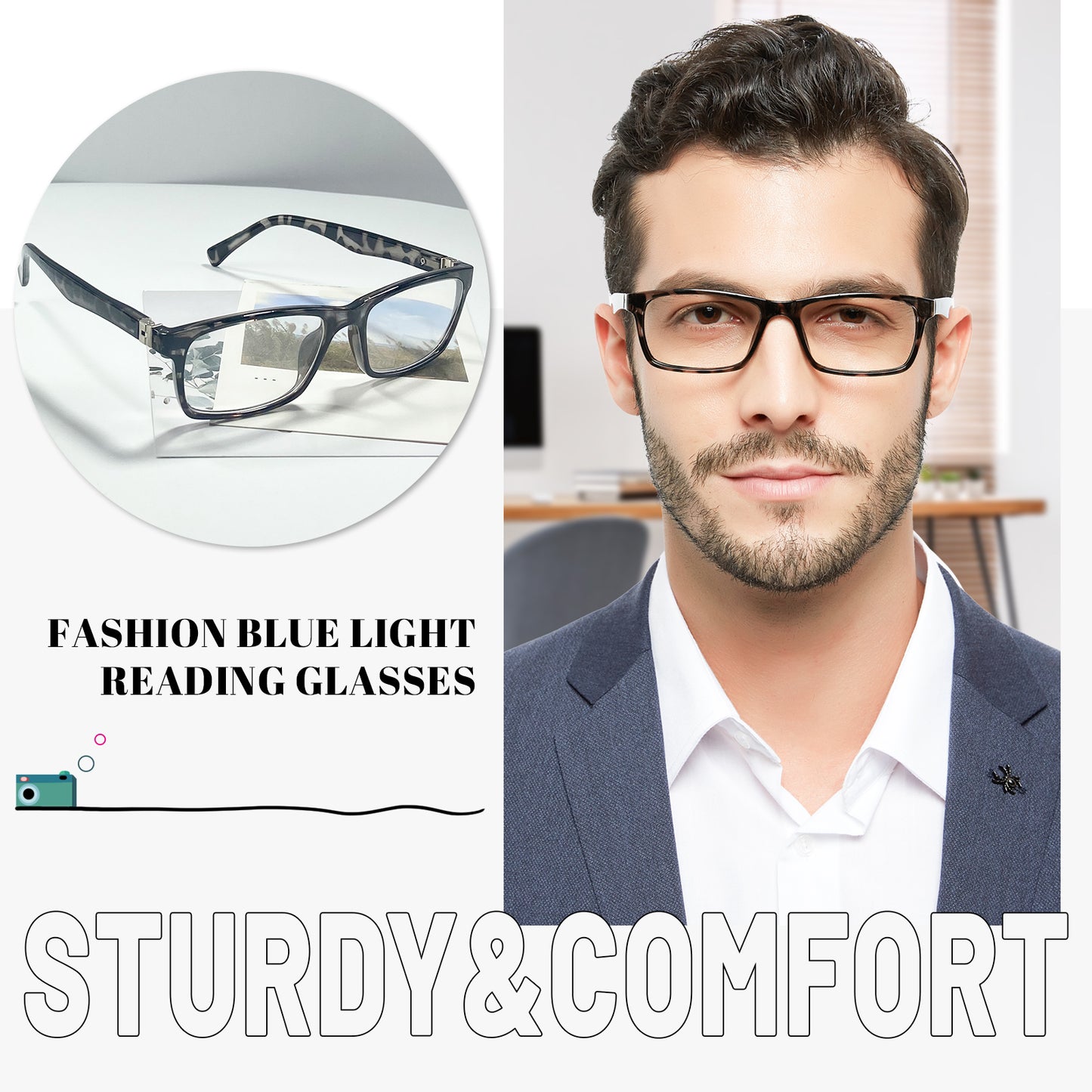 OCCI CHIARI Blue Light Reading Glasses Men Anti Glare Computer Readers for Big Head