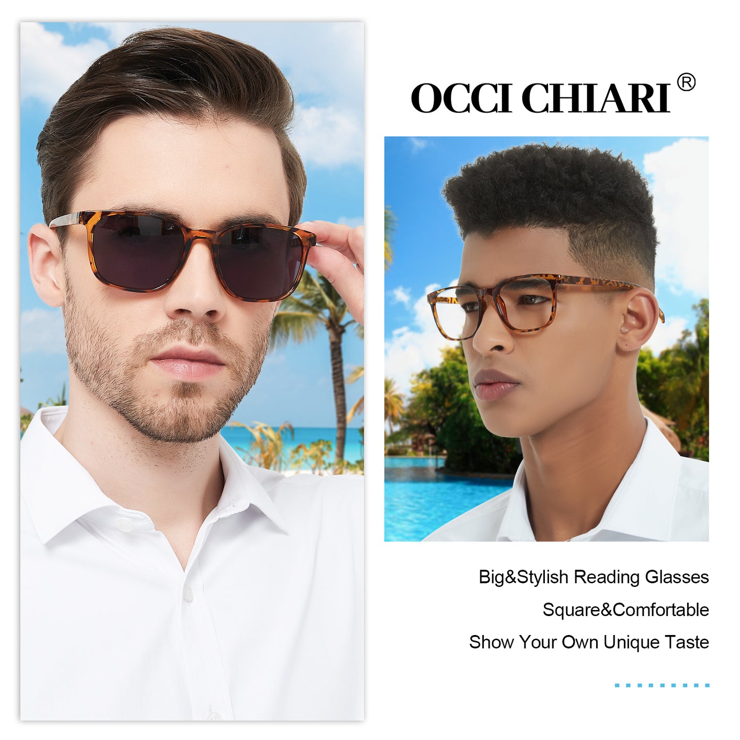 OCCI CHIARI XL Sunglasses with Readers for Men Large Head Comfortable Sun Reading Glasses 1.0 1.25 1.5 1.75 2.0 2.25 2.5 2.75 3.0 3.5