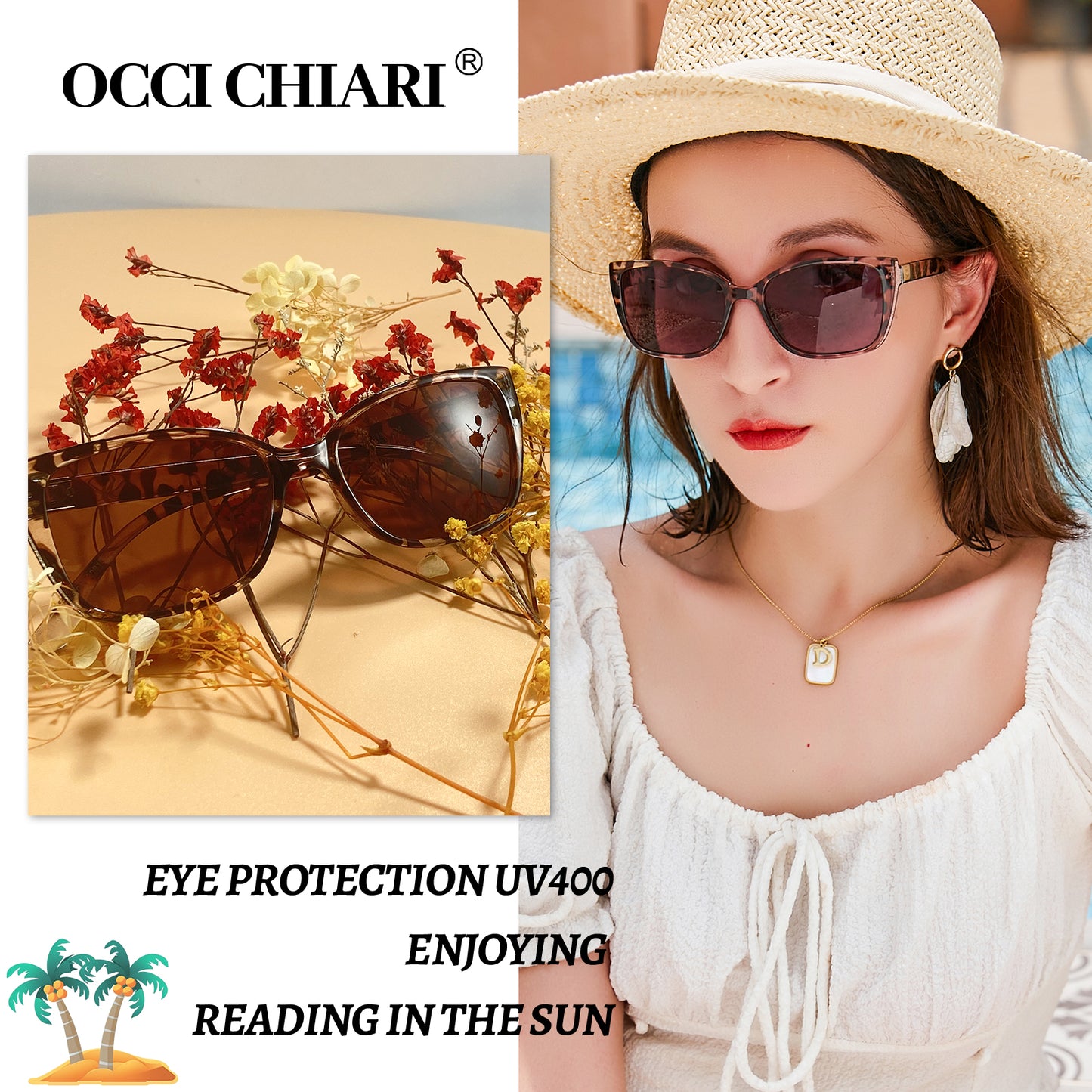 OCCI CHIARI Women Reading Sun Glasses 1.25x Sunglasses with Readers Outdoor UV400(1.0 1.25 1.5 1.75 2.0 2.25 2.5 2.75 3.0 3.5)