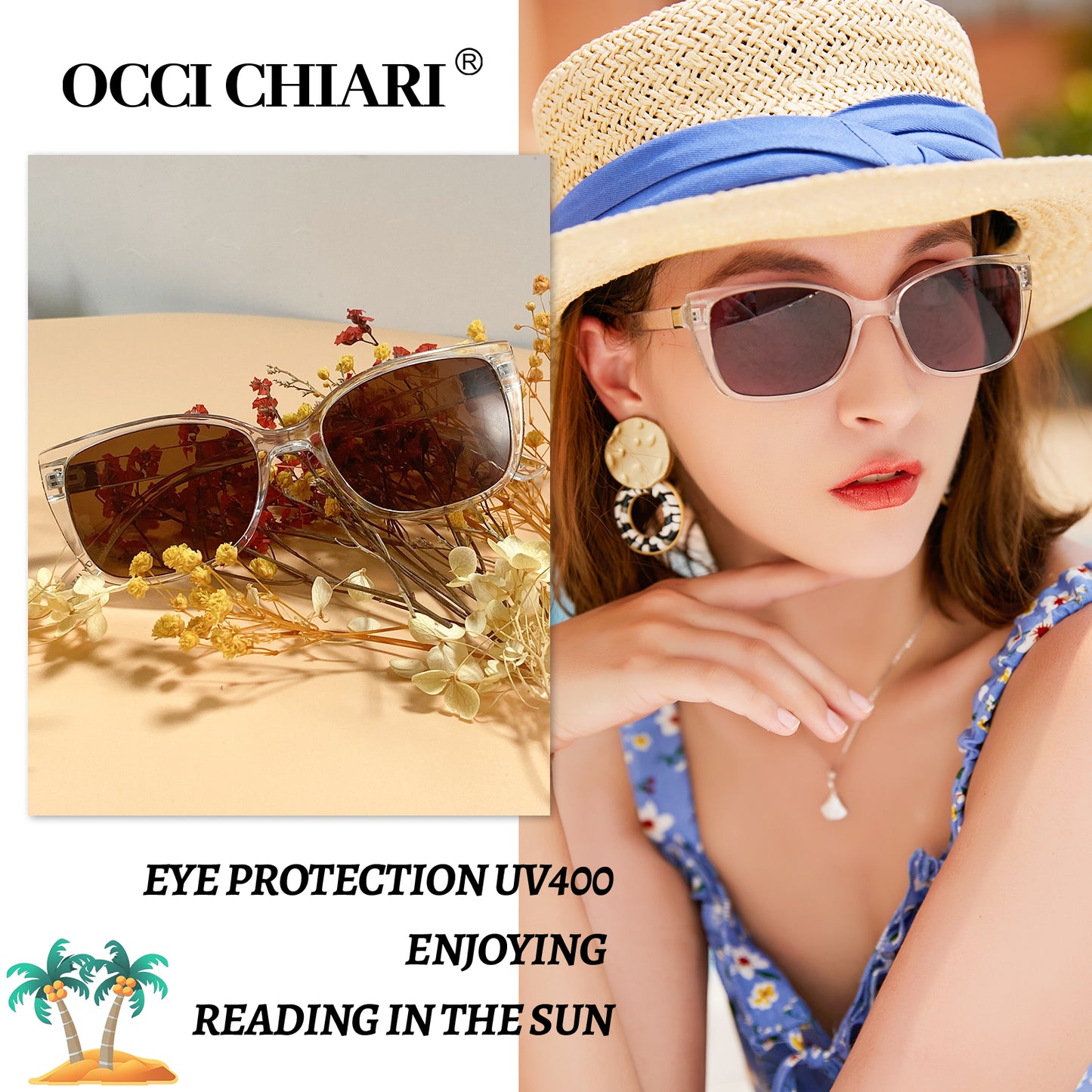 OCCI CHIARI Women Reading Sun Glasses 1.25x Sunglasses with Readers Outdoor UV400(1.0 1.25 1.5 1.75 2.0 2.25 2.5 2.75 3.0 3.5)