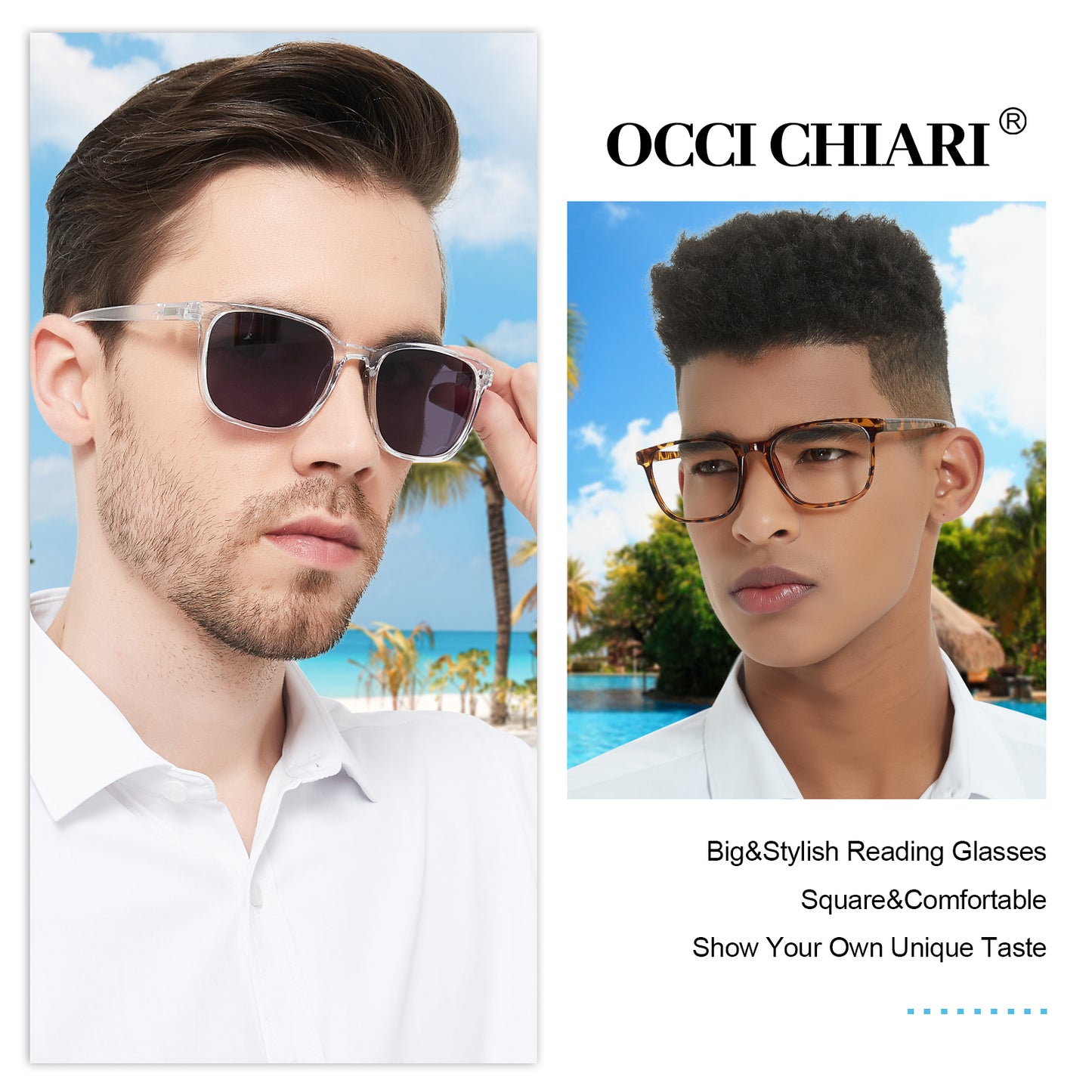 OCCI CHIARI XL Sunglasses with Readers for Men Large Head Comfortable Sun Reading Glasses 1.0 1.25 1.5 1.75 2.0 2.25 2.5 2.75 3.0 3.5