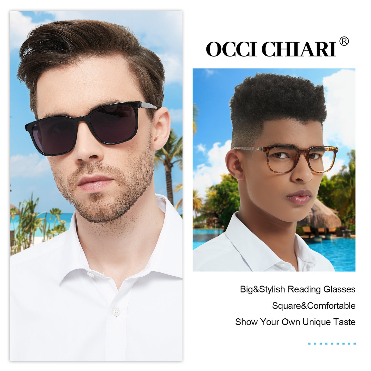 OCCI CHIARI XL Sunglasses with Readers for Men Large Head Comfortable Sun Reading Glasses 1.0 1.25 1.5 1.75 2.0 2.25 2.5 2.75 3.0 3.5