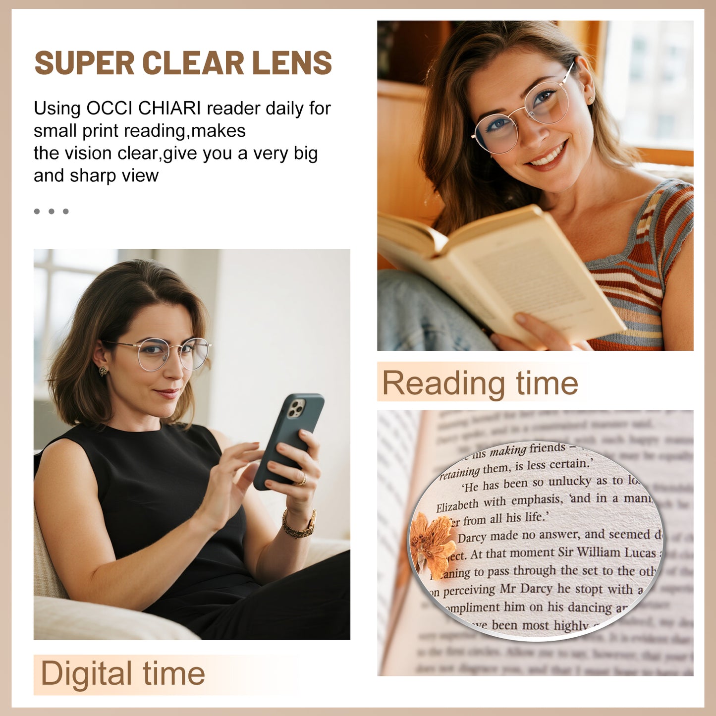 OCCI CHIARI Round Reading Glasses for Small Face Narrow Lightweight Readers OC5324
