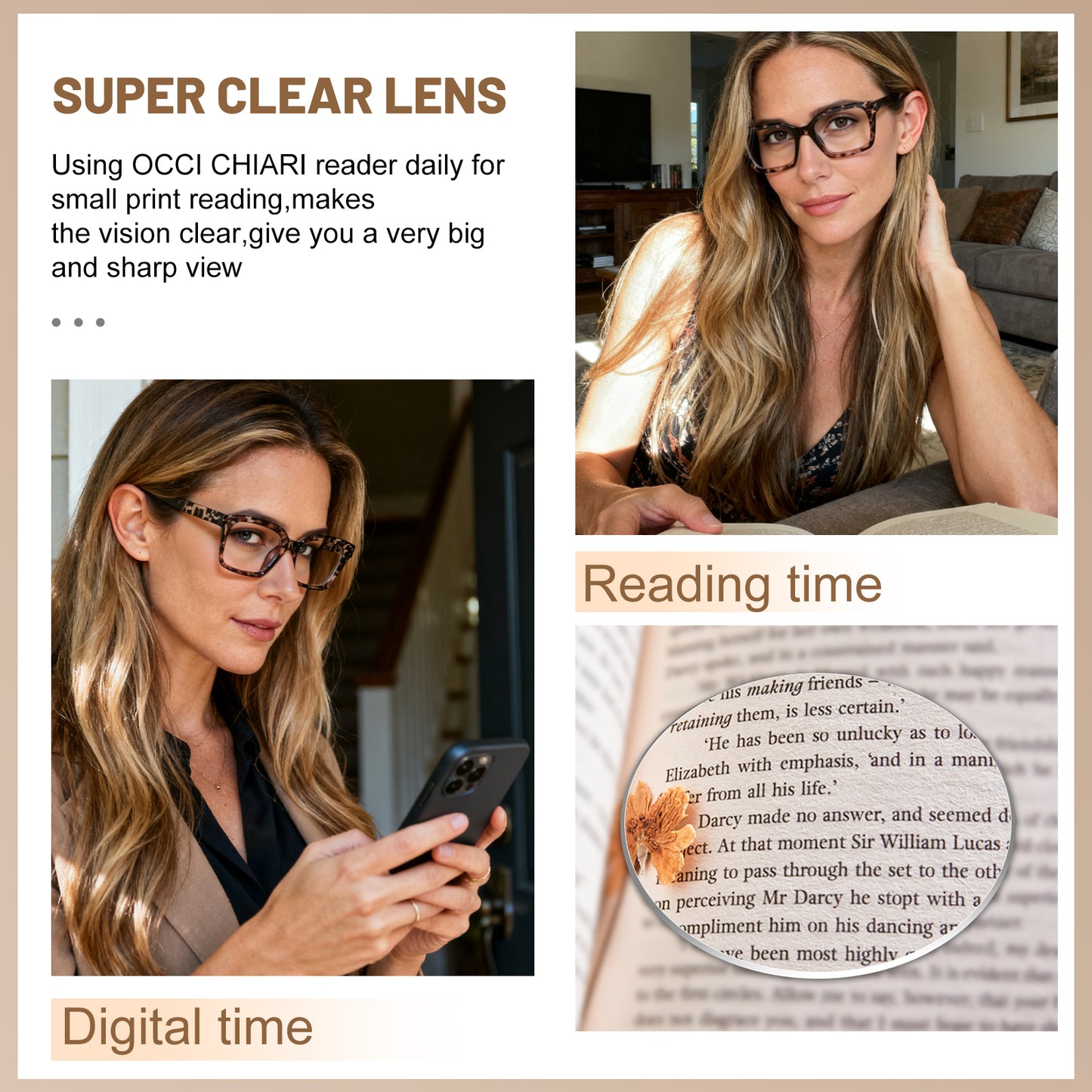 OCCI CHIARI Large Reading Glasses Women Square Reader Oversized Frame OC5031