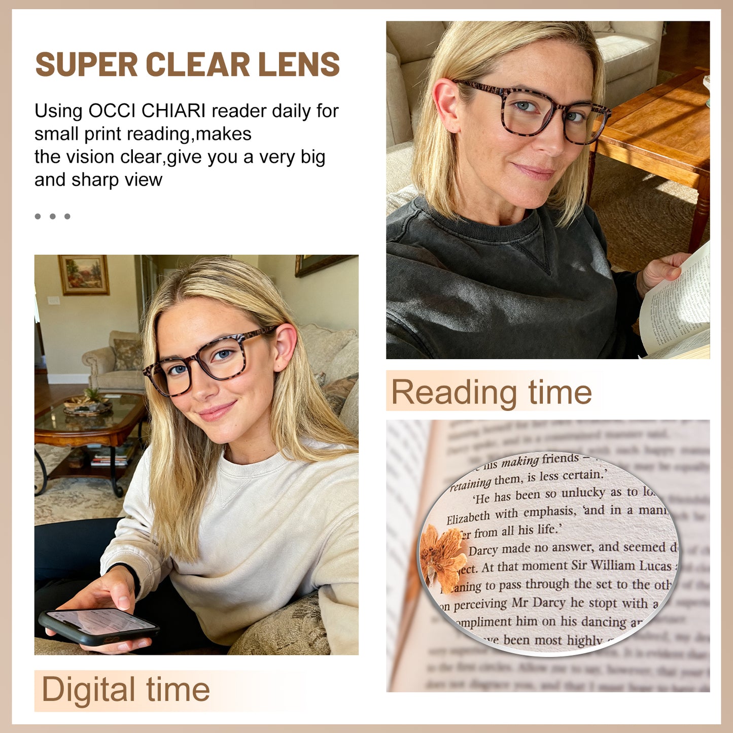 OCCI CHIARI Big Square Reading Glasses Women Comfortable Readers OC5209WM