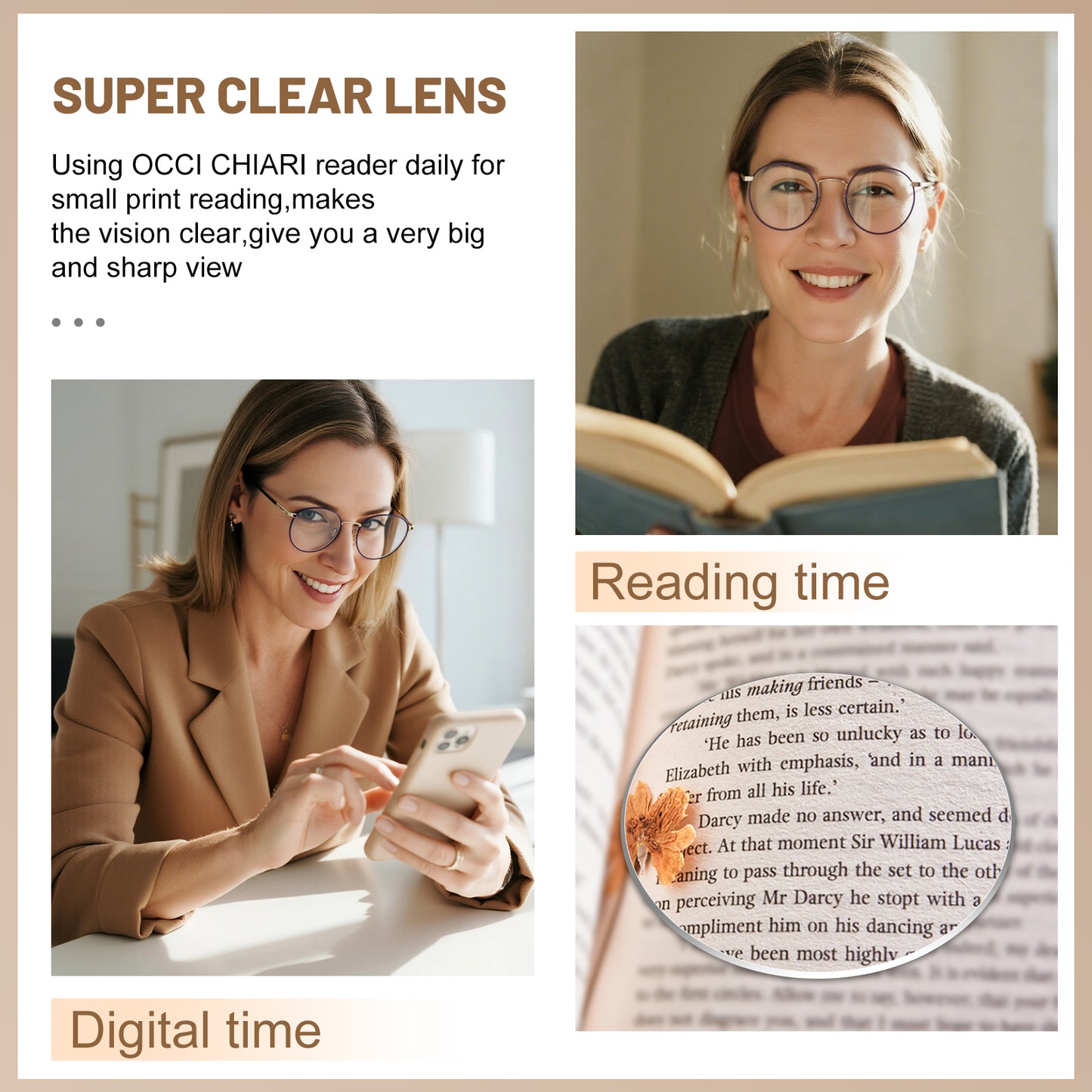 OCCI CHIARI Round Reading Glasses for Small Face Narrow Lightweight Readers OC5324