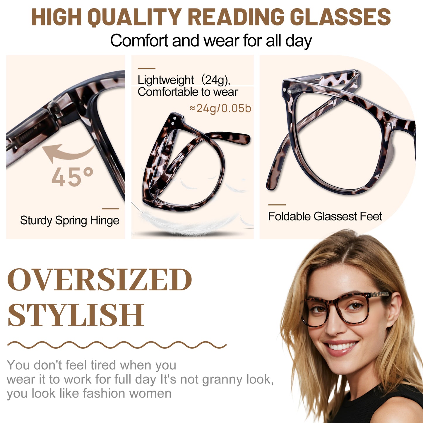OCCI CHIARI Folding Reading Glasses for Women Wide Frame Readers OC5201