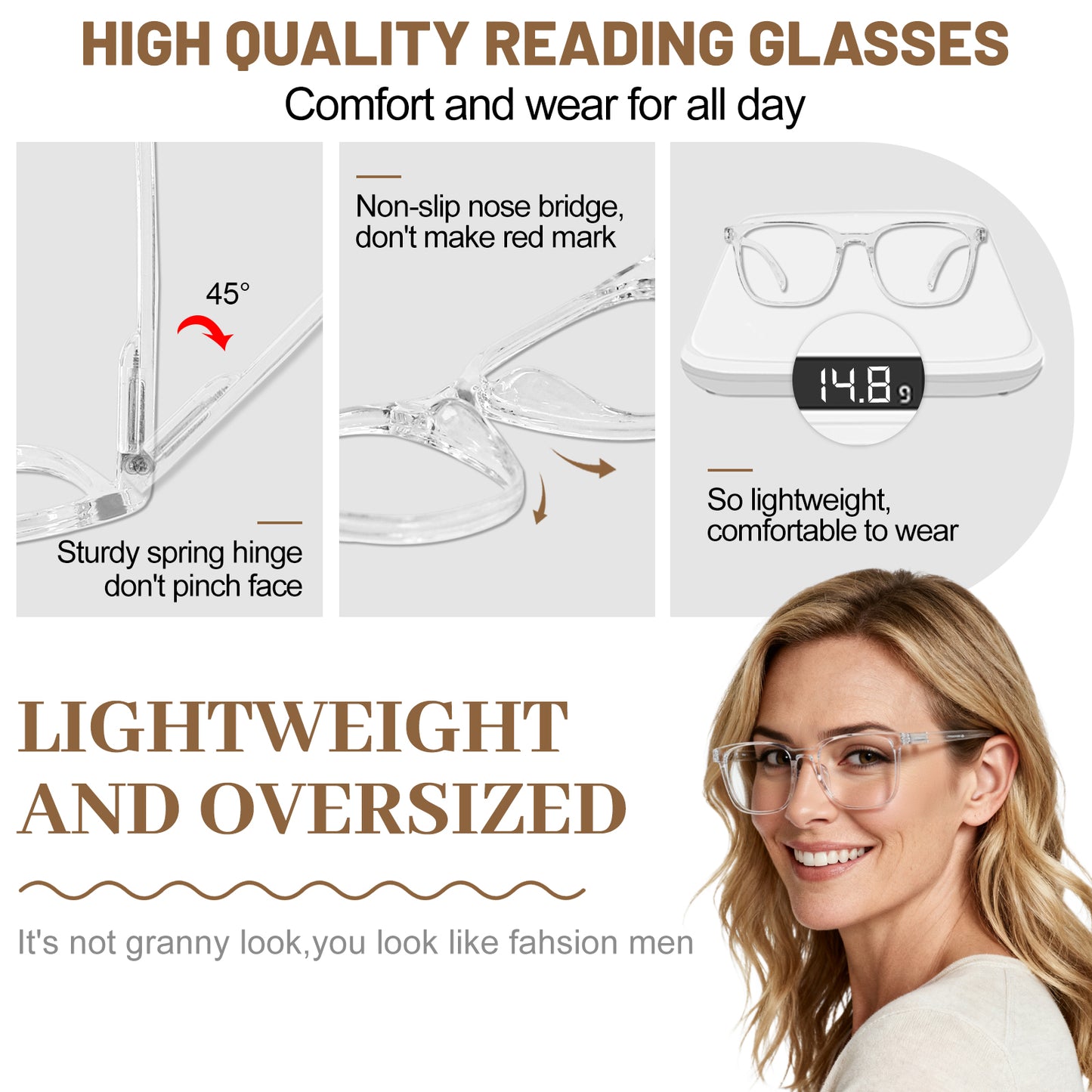 OCCI CHIARI Big Square Reading Glasses Women Comfortable Readers OC5209WM