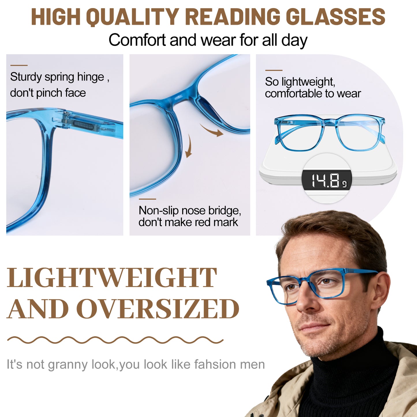 OCCI CHIARI XL Reading Glasses Men Large head Comfortable Readers OC5209
