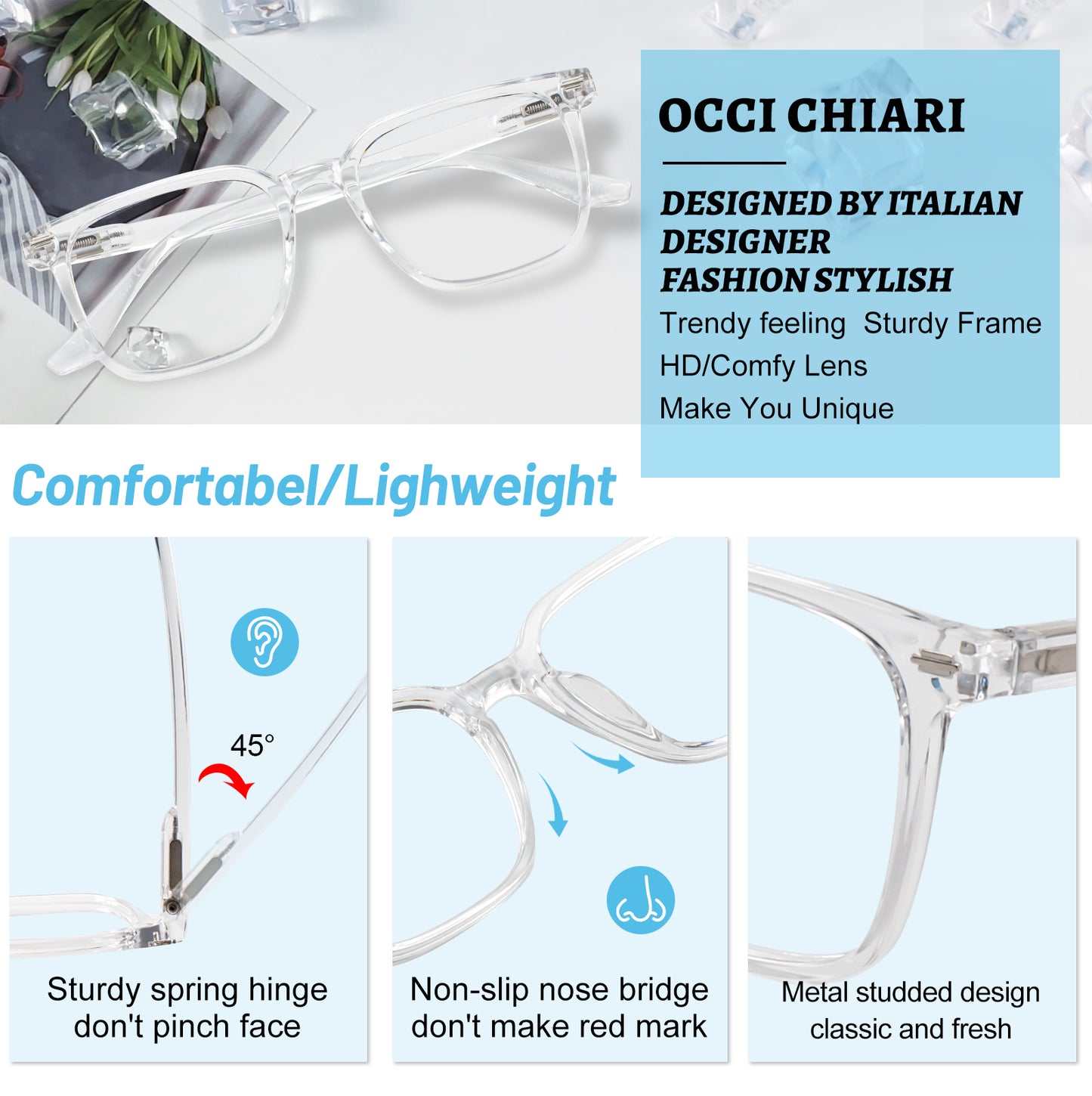 OCCI CHIARI Reading Glasses Men Stylish Square Readers Wide Eyewear OC5258