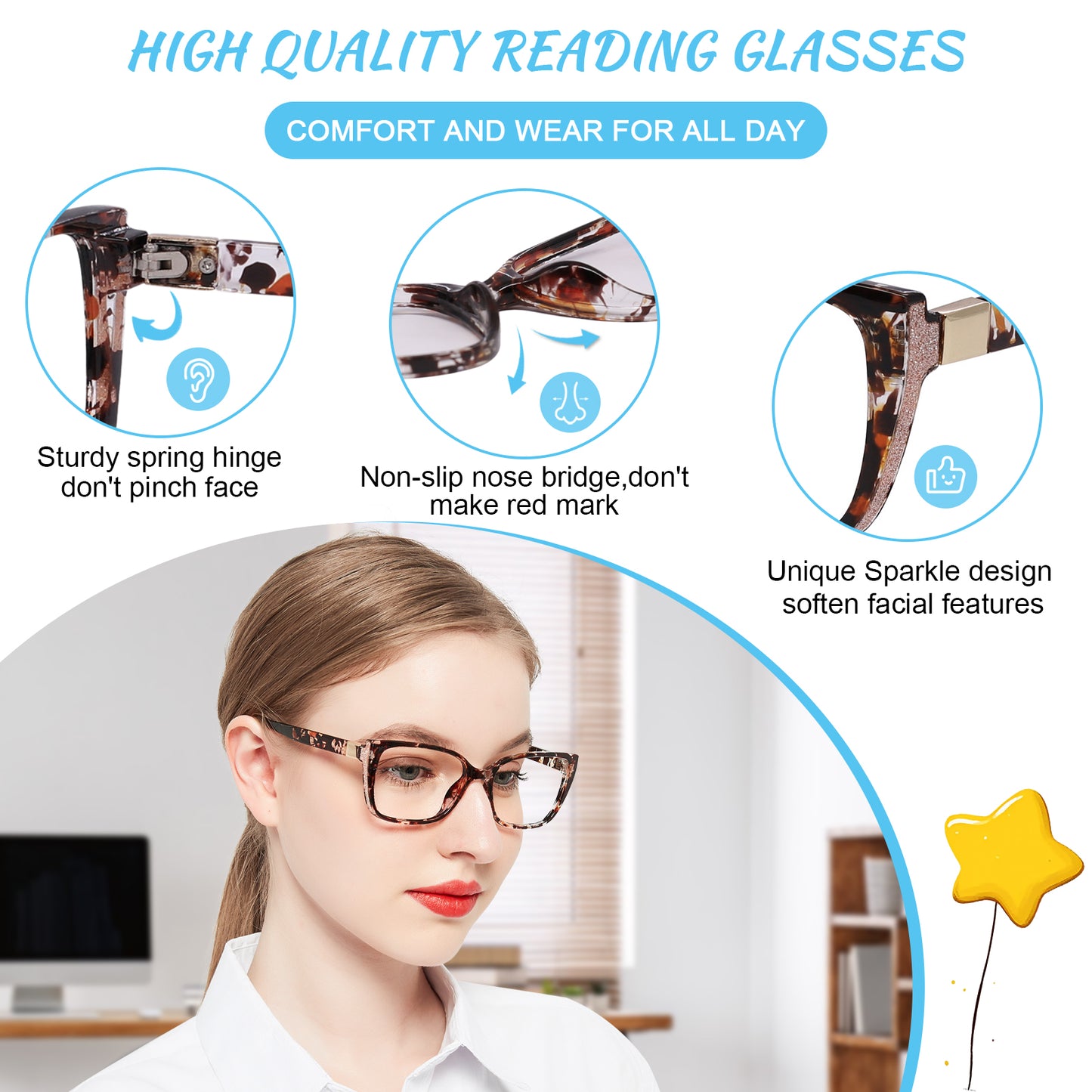 OCCI CHIARI Progressive Bifocal Reading Glasses for Women Transition Multifocal Readers Blue Blocker