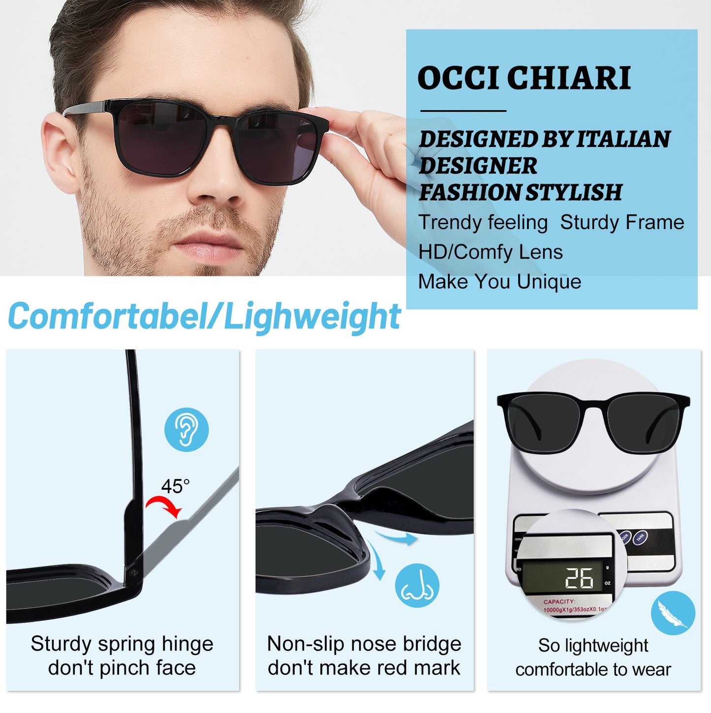 OCCI CHIARI XL Sunglasses with Readers for Men Large Head Comfortable Sun Reading Glasses 1.0 1.25 1.5 1.75 2.0 2.25 2.5 2.75 3.0 3.5