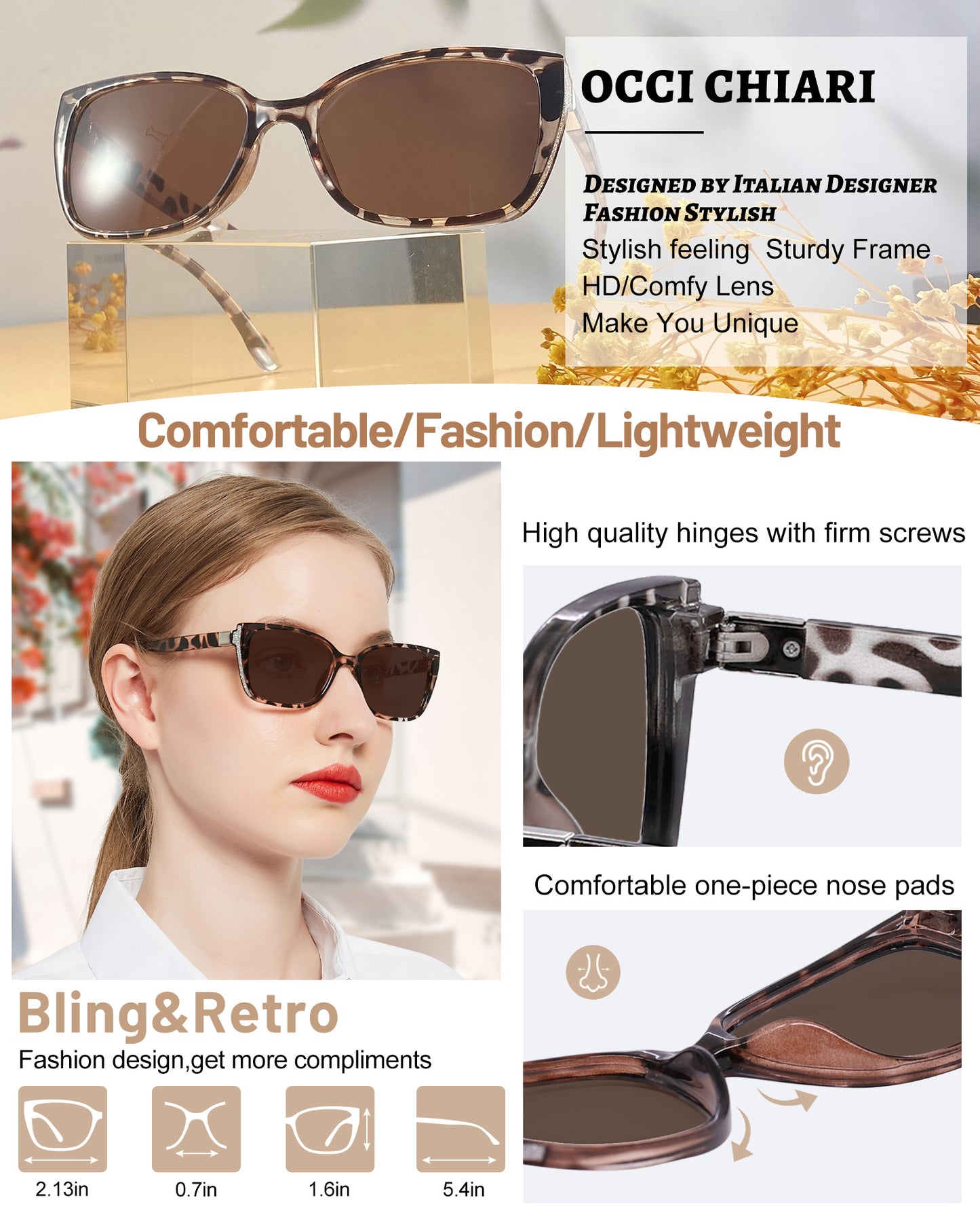 OCCI CHIARI Women Reading Sun Glasses 1.25x Sunglasses with Readers Outdoor UV400(1.0 1.25 1.5 1.75 2.0 2.25 2.5 2.75 3.0 3.5)