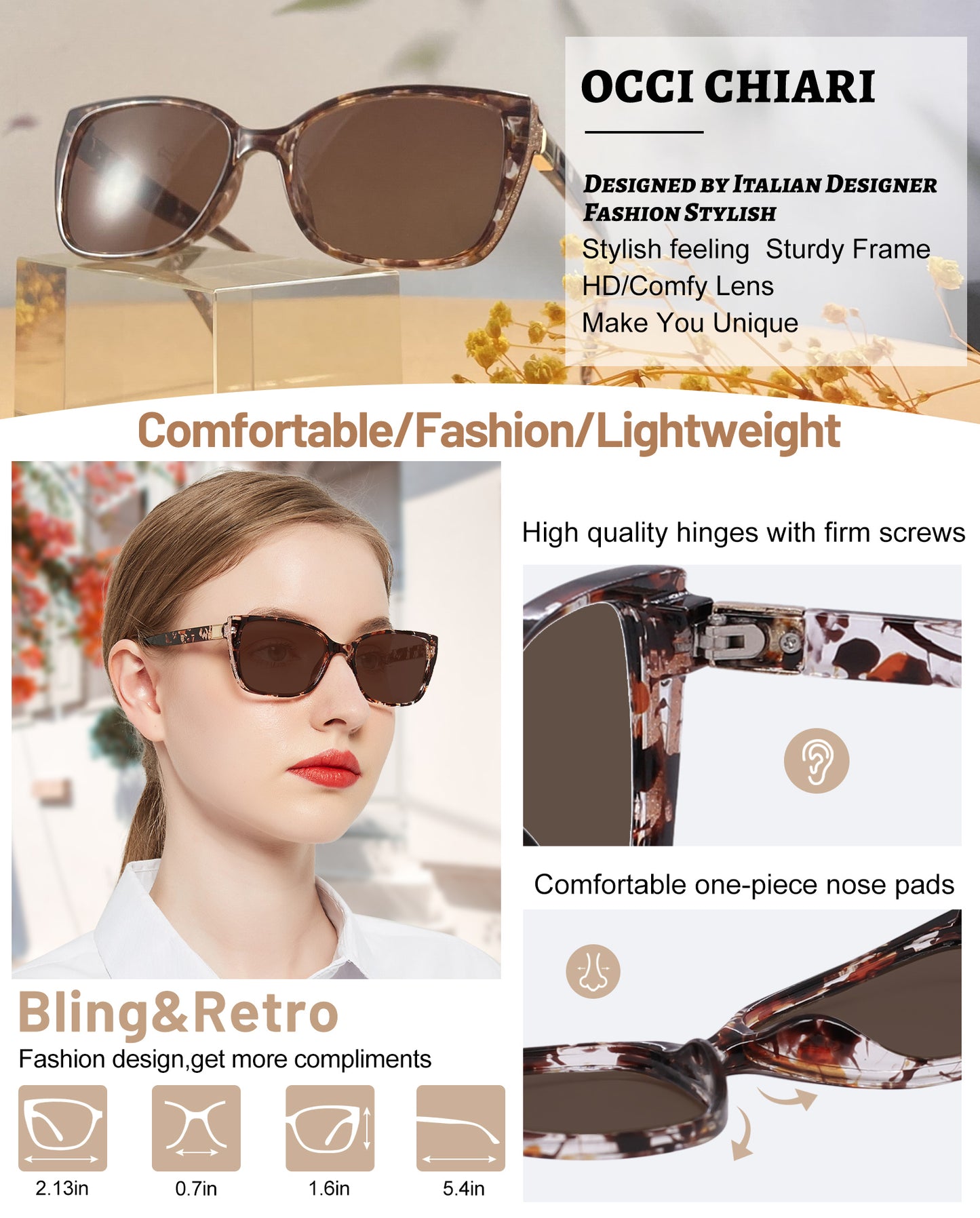 OCCI CHIARI Women Reading Sun Glasses 1.25x Sunglasses with Readers Outdoor UV400(1.0 1.25 1.5 1.75 2.0 2.25 2.5 2.75 3.0 3.5)