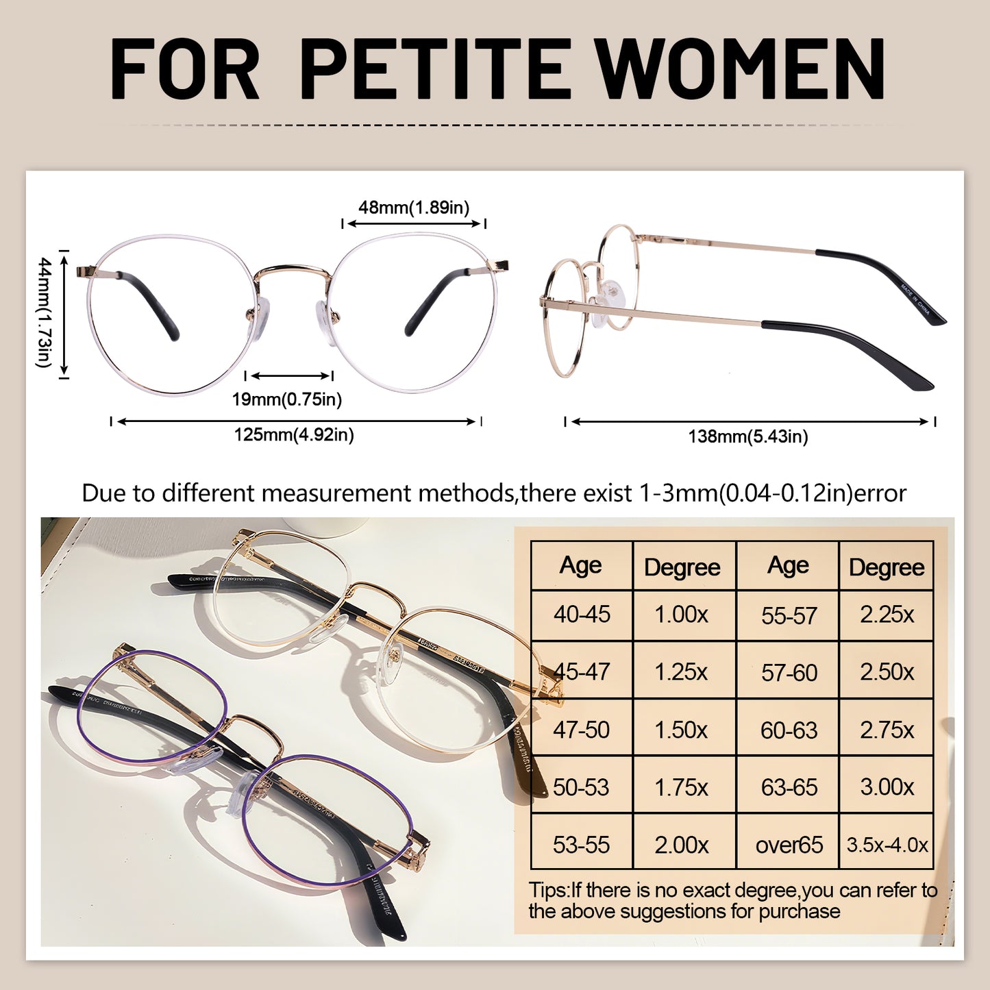 OCCI CHIARI Round Reading Glasses for Small Face Narrow Lightweight Readers OC5324