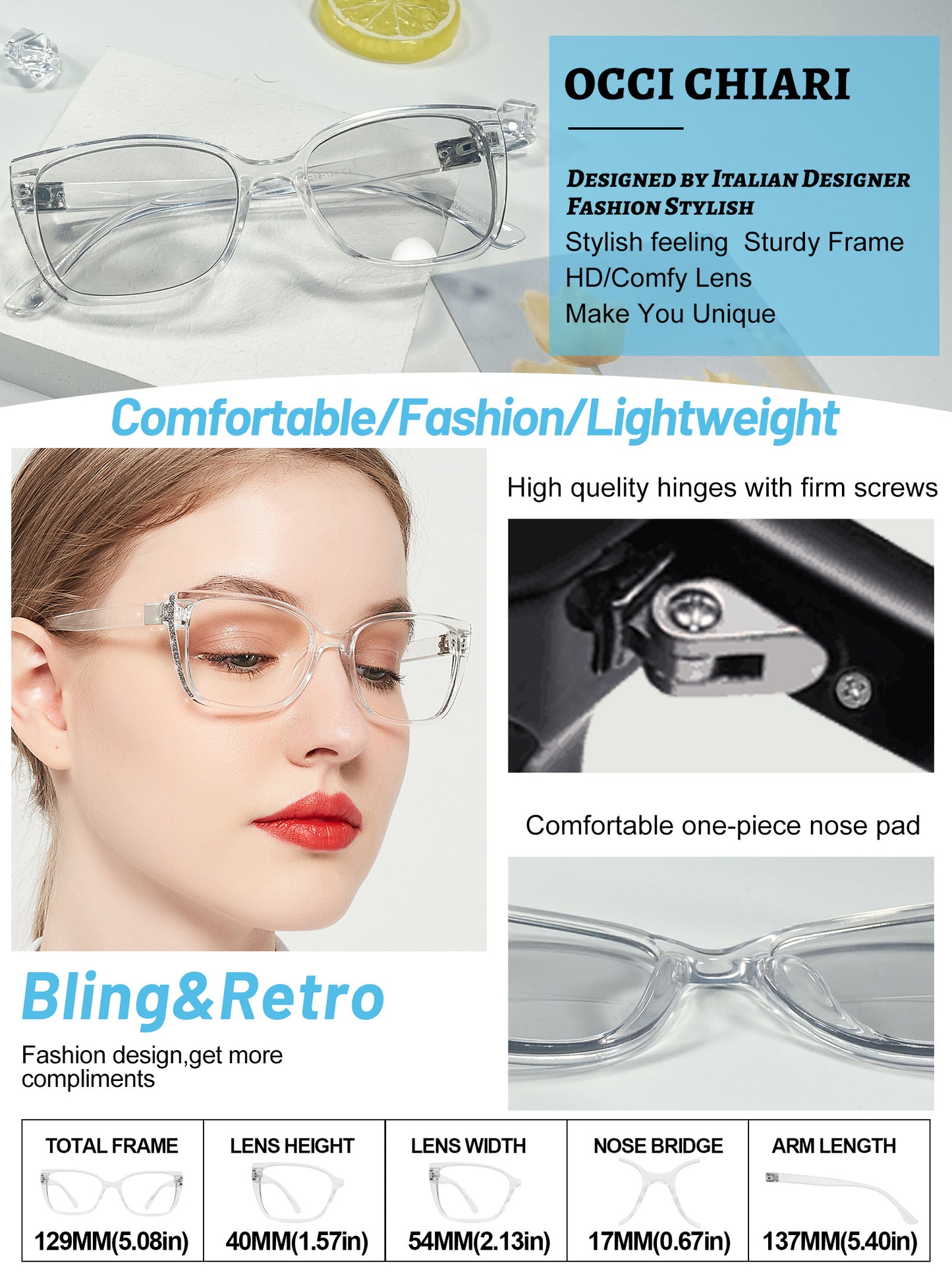 OCCI CHIARI Transition Photochromic Bifocal Reading Glasses for Womens,Square Clear UV Protection Sunglasses Readers BS OC5117