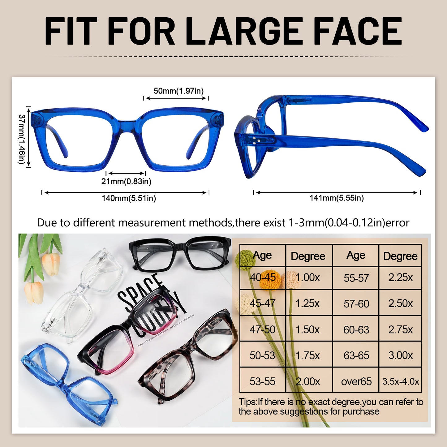 OCCI CHIARI Large Reading Glasses Women Square Reader Oversized Frame OC5031