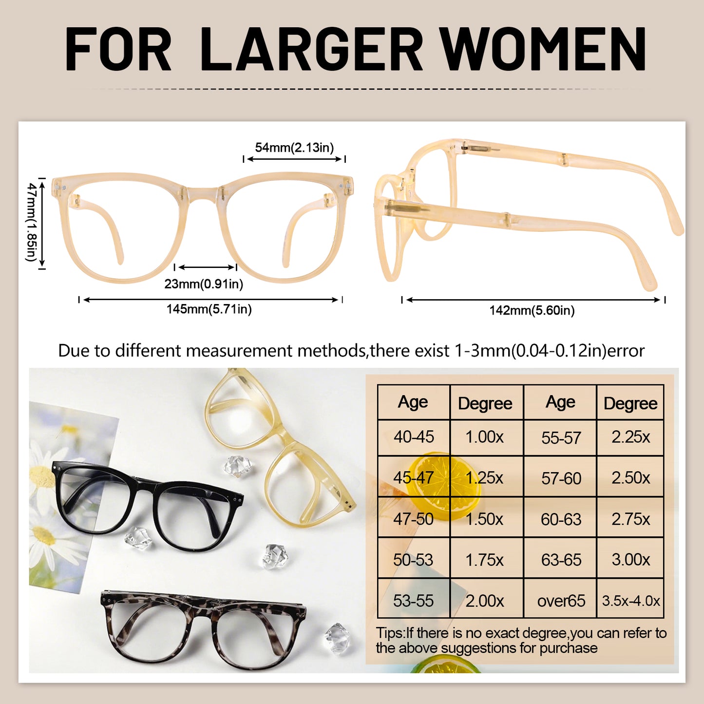 OCCI CHIARI Folding Reading Glasses for Women Wide Frame Readers OC5201