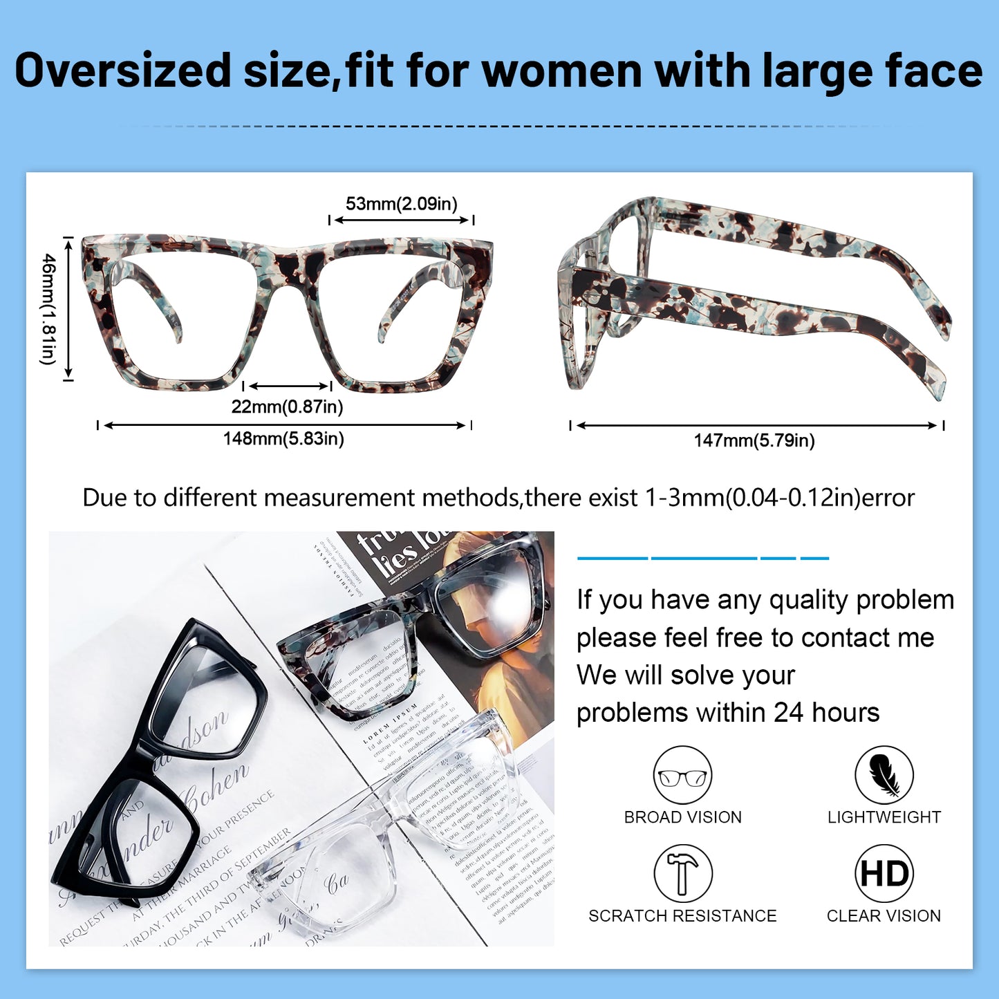 OCCI CHIARI Big Square Reading Glasses Women Comfortable Readers  OC5254