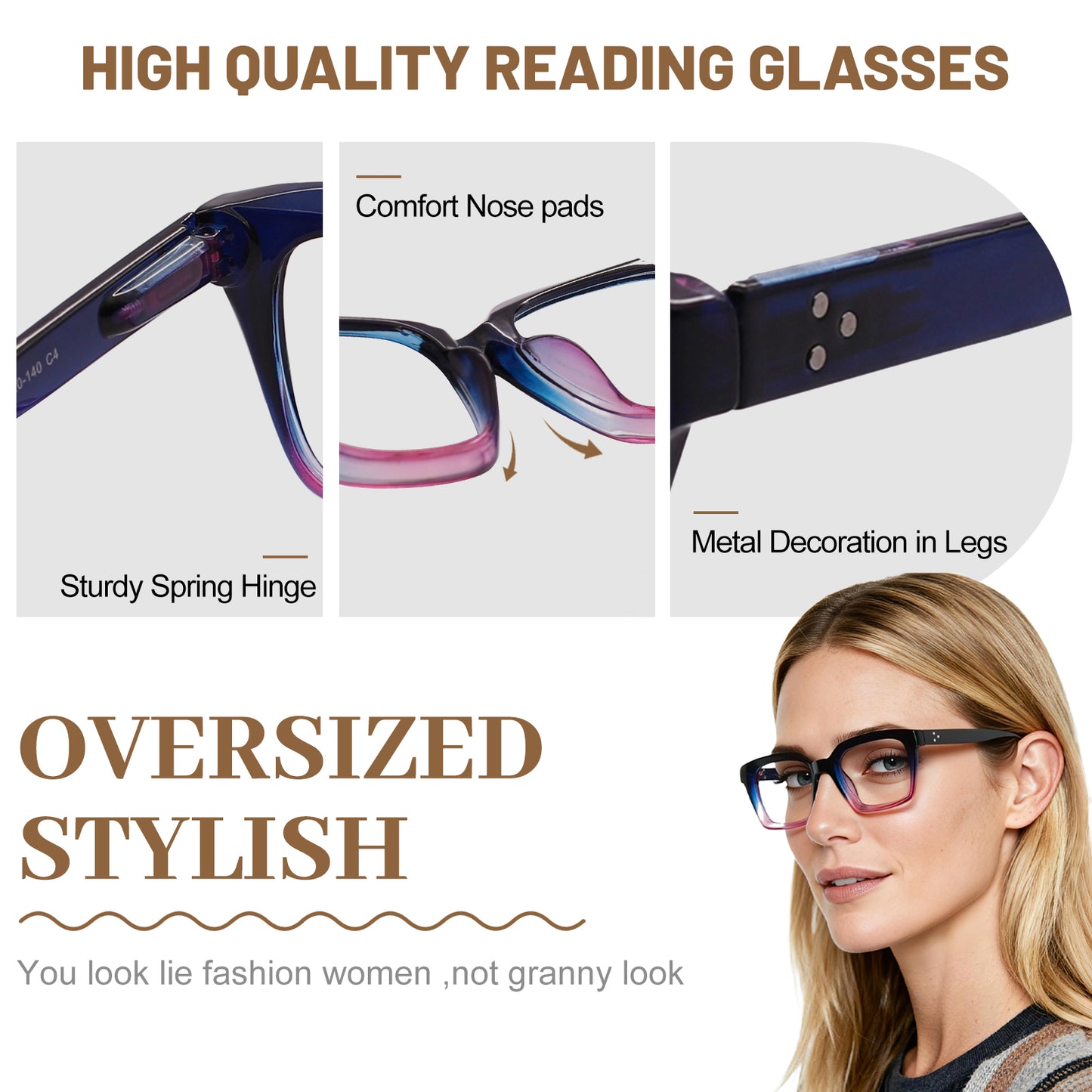 OCCI CHIARI Large Reading Glasses Women Square Reader Oversized Frame OC5031