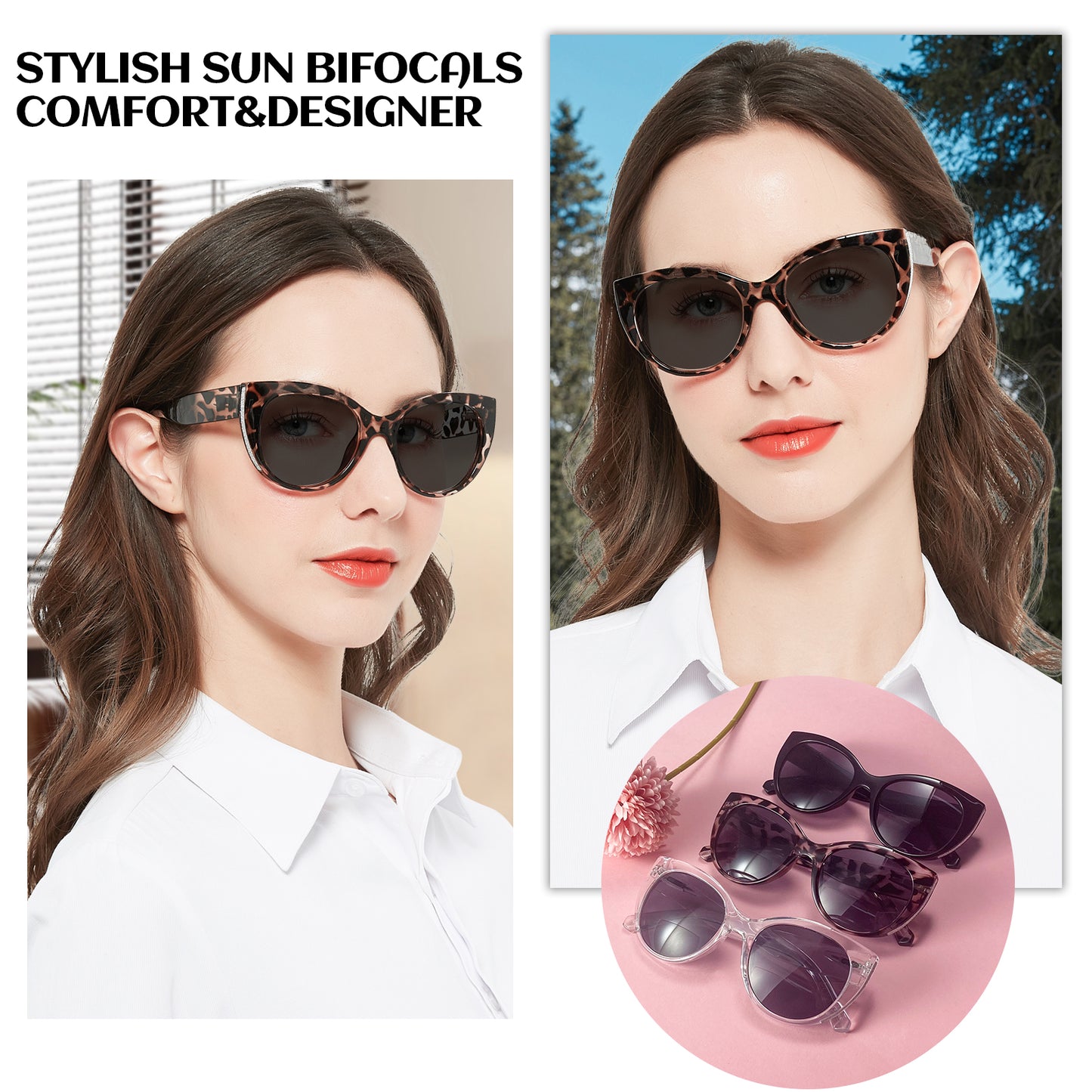 OCCI CHIARI Transition Bifocal Sun Reading Glasses for Women Cat Eye Sunglasses BS5188
