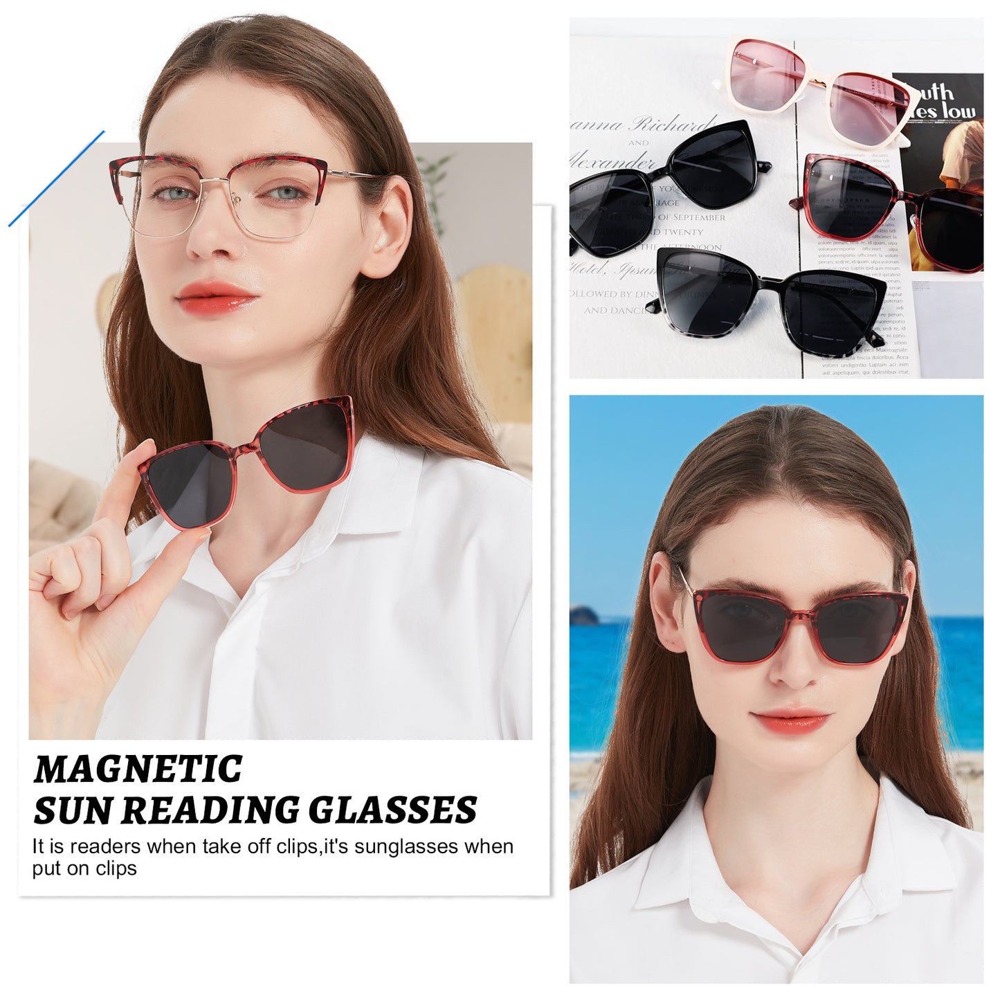 OCCI CHIARI Magnetic Reading Sun Glasses Clip on Sunglasses Readers for Women Fashion Cat Eye Polarized Frame OC5295M