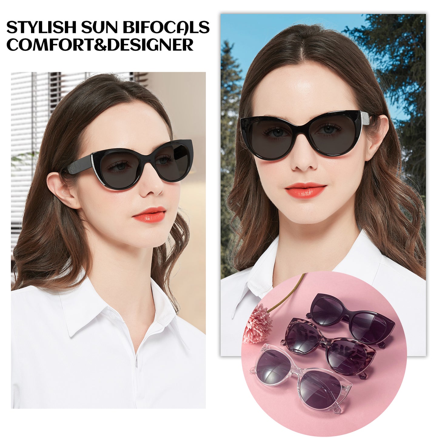 OCCI CHIARI Transition Bifocal Sun Reading Glasses for Women Cat Eye Sunglasses BS5188