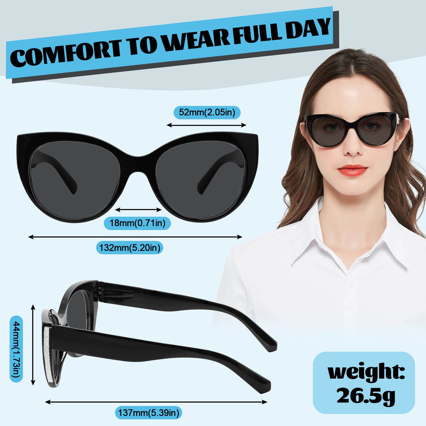 OCCI CHIARI Transition Bifocal Sun Reading Glasses for Women Cat Eye Sunglasses BS5188